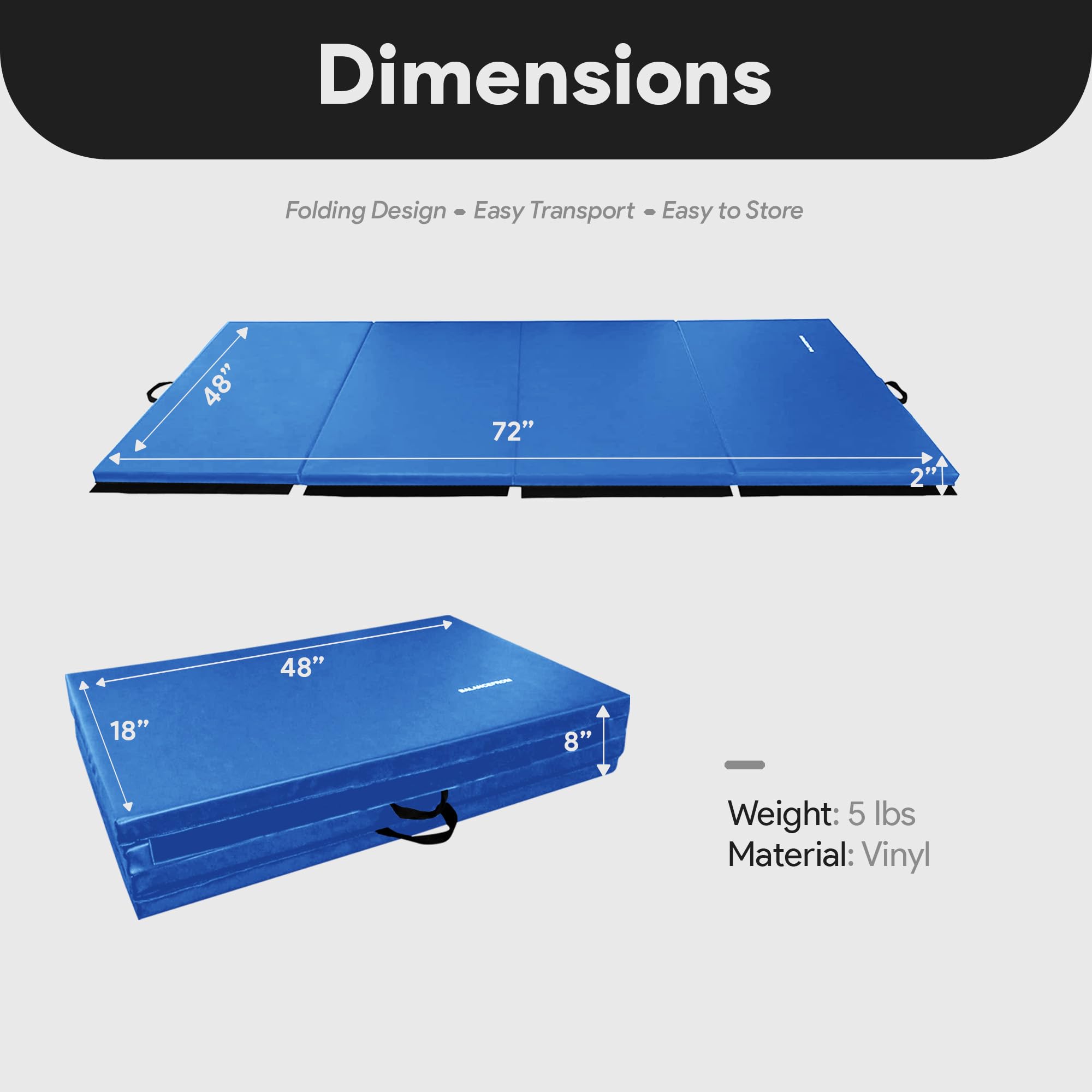 BalanceFrom Foldable Gymnastics Mat for Home Gym, Yoga & Tumbling - Non-Slip Exercise Mat for Kids & Adults - Perfect for Workouts, Stretching & Fitness Training