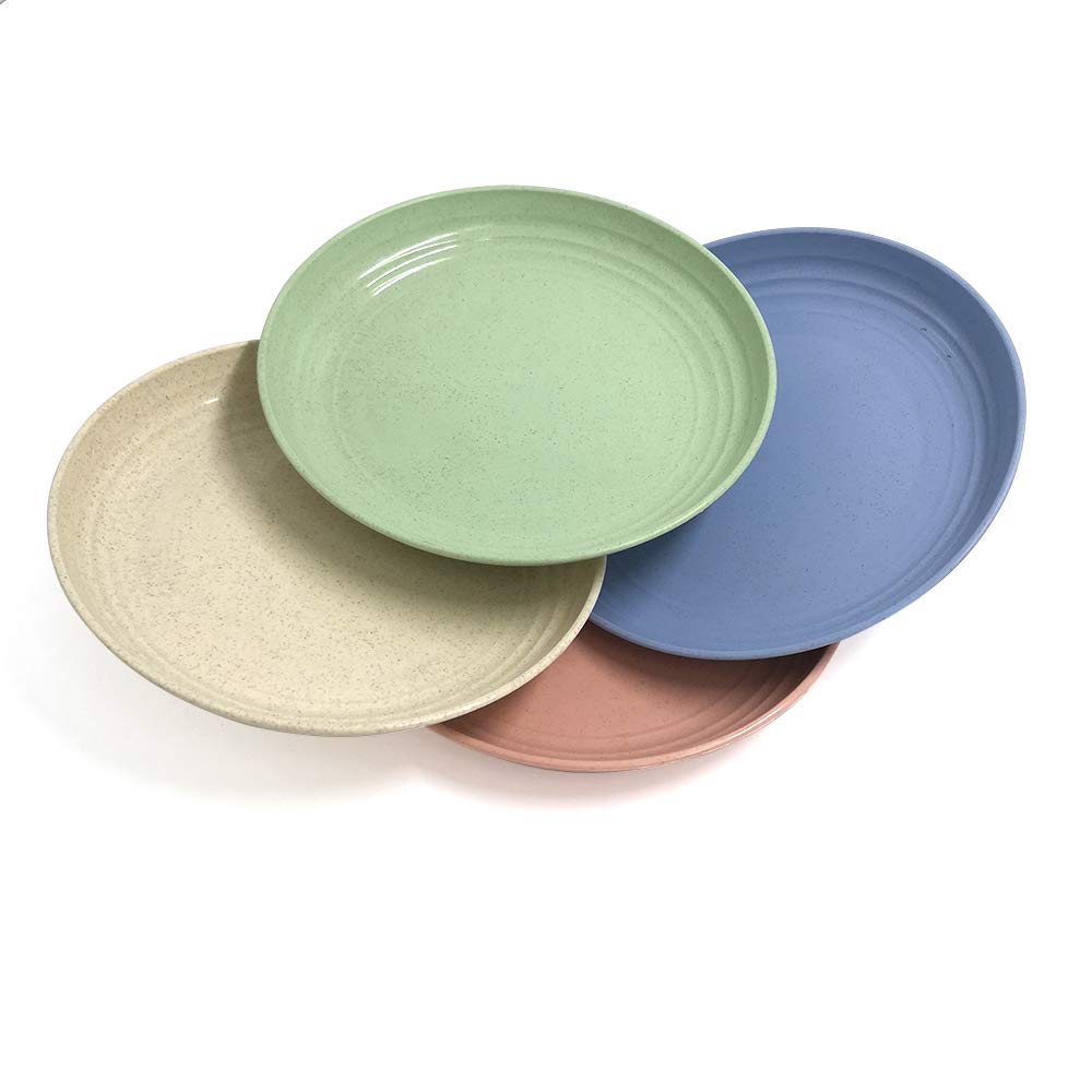 4-Pack 7-Inch Lightweight Wheat Straw Plates - Unbreakable, Dishwasher & Microwave Safe Dinner Plates for Toddlers & Kids - Anti-Slip, Eco-Friendly (4 Colors) - Perfect for Family Meals, Picnics & Outdoor Dining