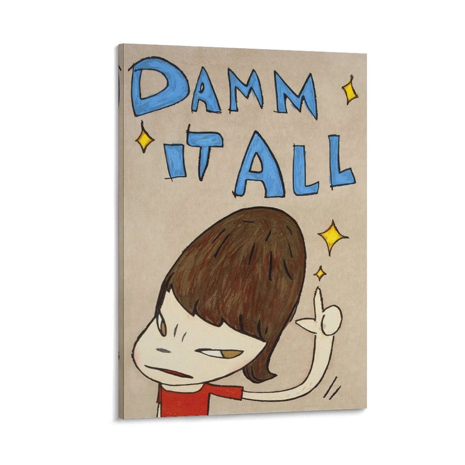 Yoshitomo Nara Print Posters - Cartoon Art Damn It Al Canvas Painting Wall Decor (16x24 inch / 40x60cm) Framed Style for Living Room, Bedroom & Office - Perfect for Anime Lovers & Modern Home Decor