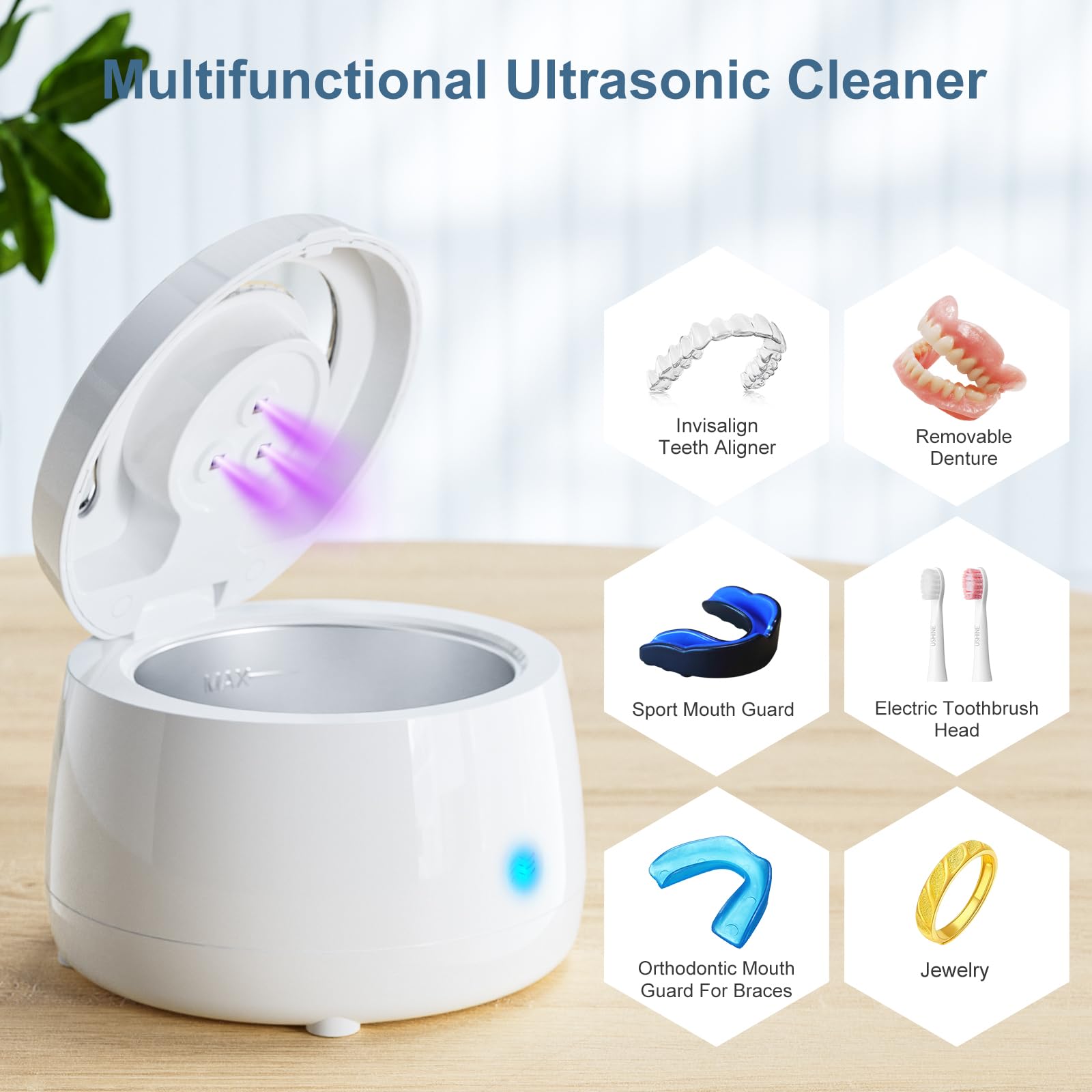 Professional Ultrasonic Retainer Cleaner - Denture & Appliance Cleaning Machine for Home & Travel - Fast & Effective Sonic Cleaning - Perfect for Retainers, Dentures, Jewelry & Small Items