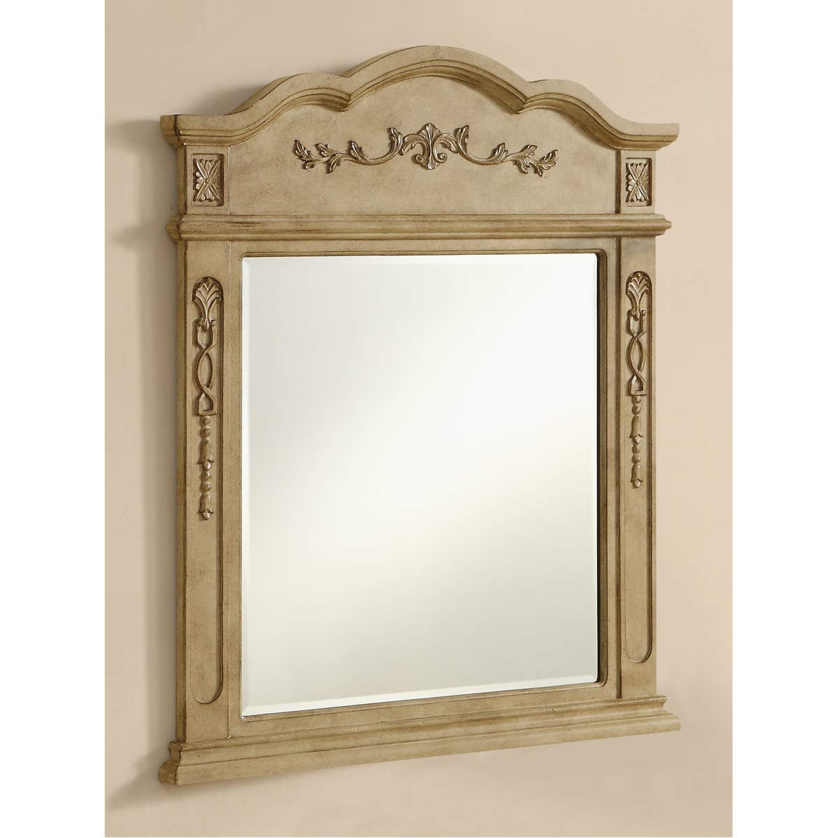 Elegant Decor Danville 38x32 Inch Wood Frame Bathroom Mirror in Antique Beige - Perfect for Vanity, Powder Room & Farmhouse Style Bathroom Decor