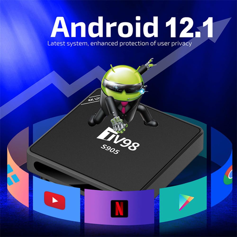 RIYAN TV98 TV Box - S9054K Android 12 Smart TV Media Player with RJ45 10M/100M Ethernet, UK Plug | 4K Ultra HD Streaming, Gaming & Home Entertainment System for Living Room & Bedroom
