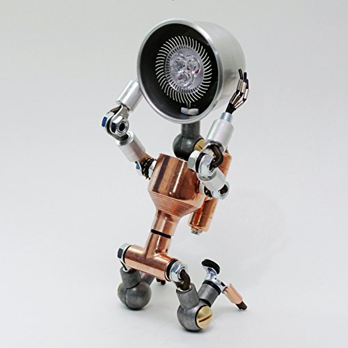 Original Creative Robot LED Art Toggle Switch Lantern - Unique Handmade Iron Metal Table Lamp for Bedroom, Living Room & Office Decor - Modern Industrial Desk Light for Nightstand, Bookshelf & Workspace