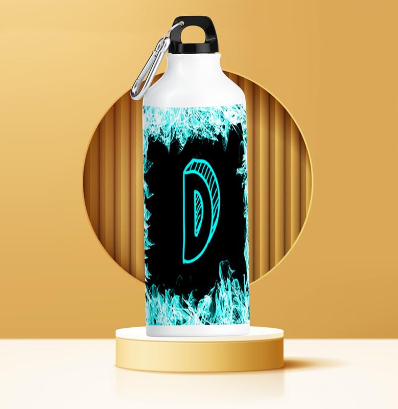 Personalized Alphabet Letter D 600ml Aluminum Water Bottle - Custom Printed Sipper for Birthday, Rakhi, Brother & Sister Gifts - Hindi World Design (Pack of 1) - Perfect for School, Office & Outdoor Activities