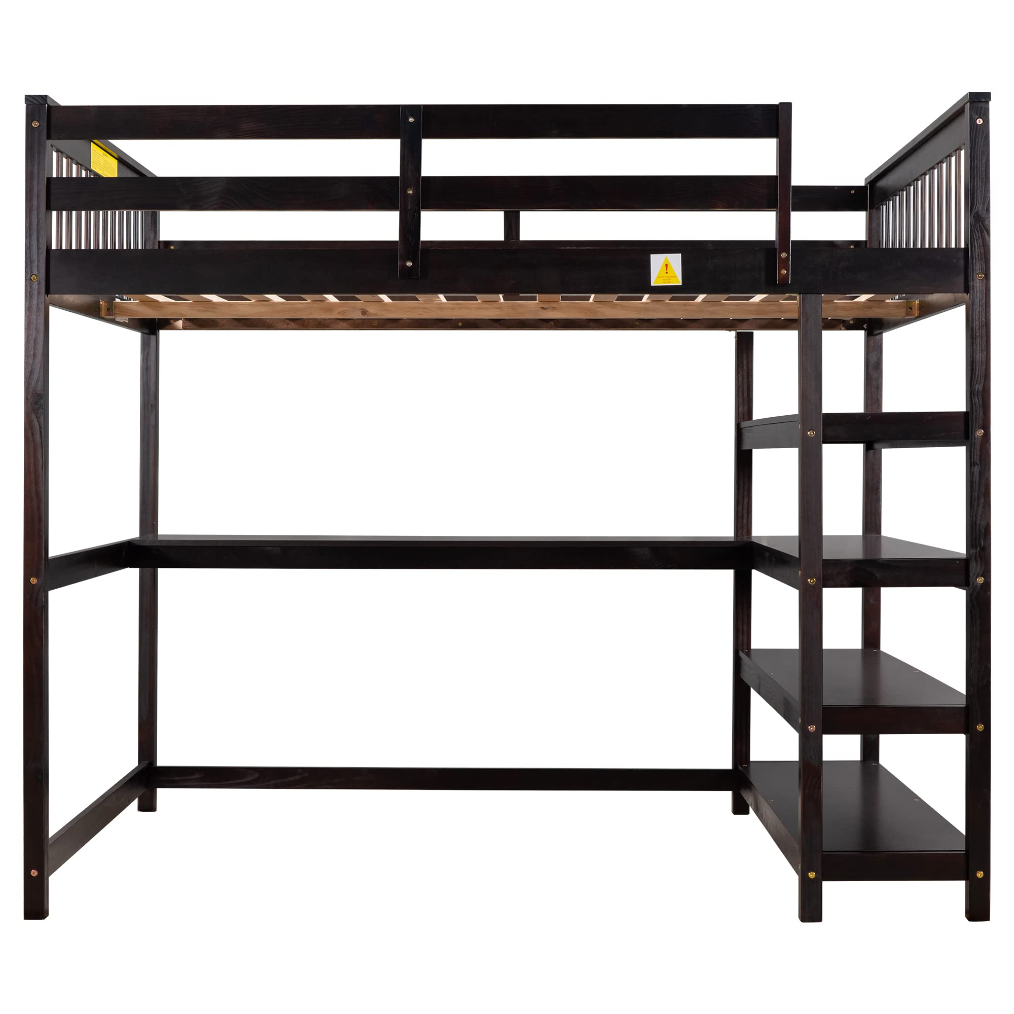 Bellemave Full Size Loft Bed with Desk & Storage Shelves - Solid Wood Loft Bed Frame for Teens & Adults - Space-Saving Bedroom Furniture for Small Rooms, Dorms & Apartments (Espresso)
