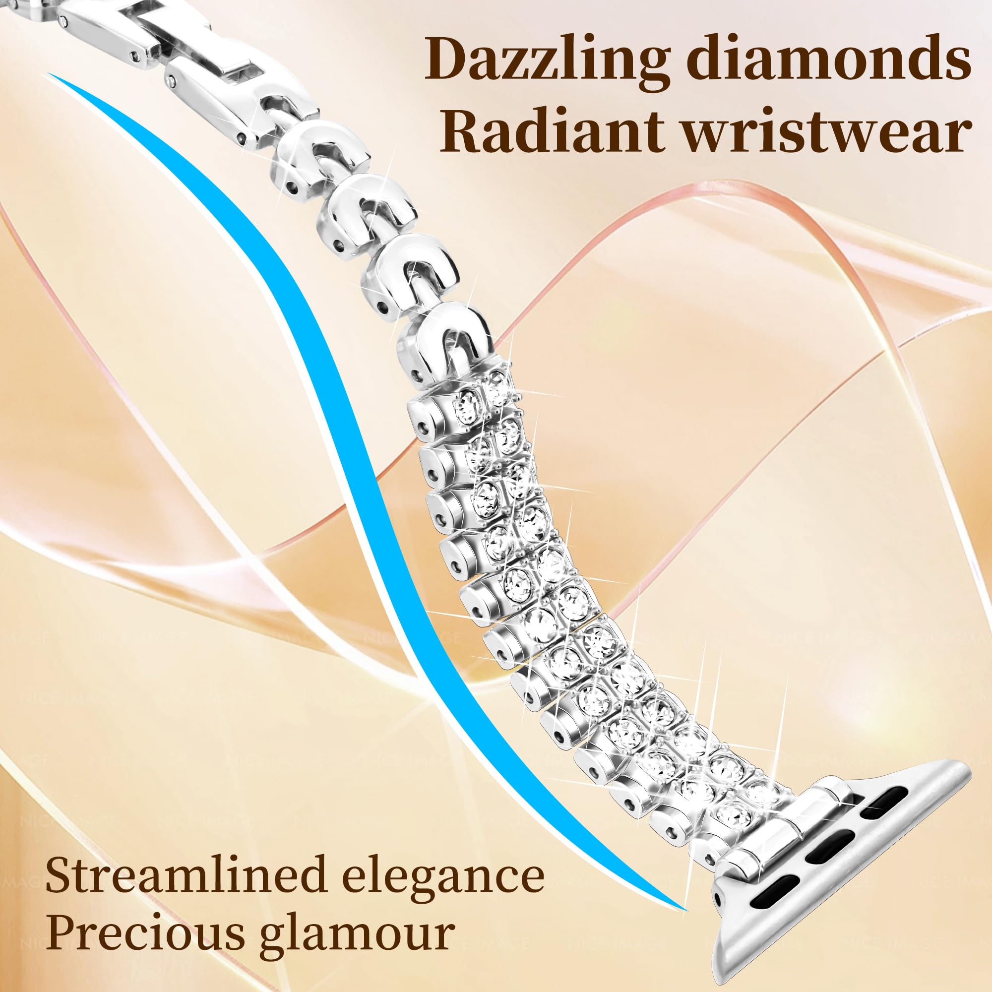 Sparkling Diamond Metal Apple Watch Band for Women - Slim Bling Strap Compatible with iWatch Ultra 2/1, Series 10/9/8/7/6/5/4/3/2/1 SE (38mm-49mm) - Perfect for Workouts, Parties & Everyday Fashion