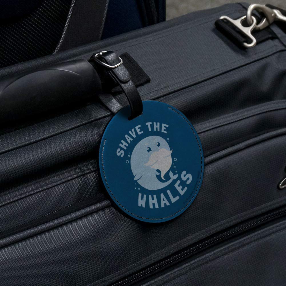 Shave The Whales Save Mustache Beard Round Leather Luggage Tag - Vintage Style Leather ID Tag for Travel Bags, Suitcases & Backpacks - Perfect for Business Trips, Vacations & Unique Gift Ideas