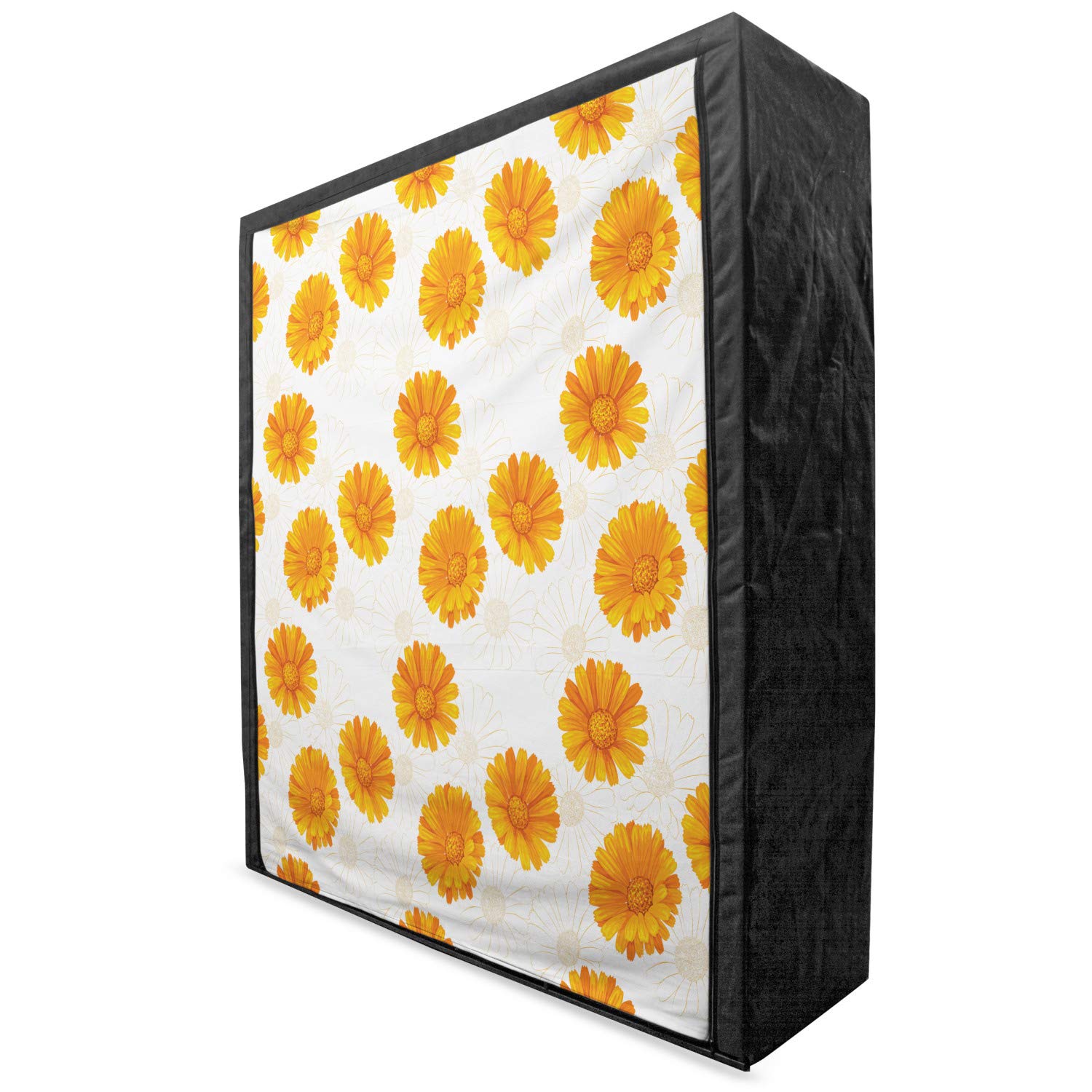 Ambesonne Burnt Orange Portable Fabric Wardrobe with Shelves - Blooming Calendula Flowers Watercolor Design - 59
