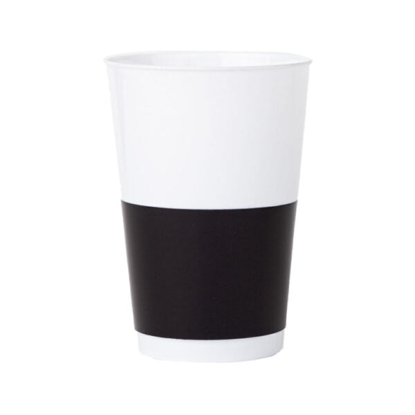 12 Oz White & Black Hard Plastic Round Party Cups - 10 Pack Bulk Disposable Cups for Parties, Picnics, BBQs & Outdoor Events