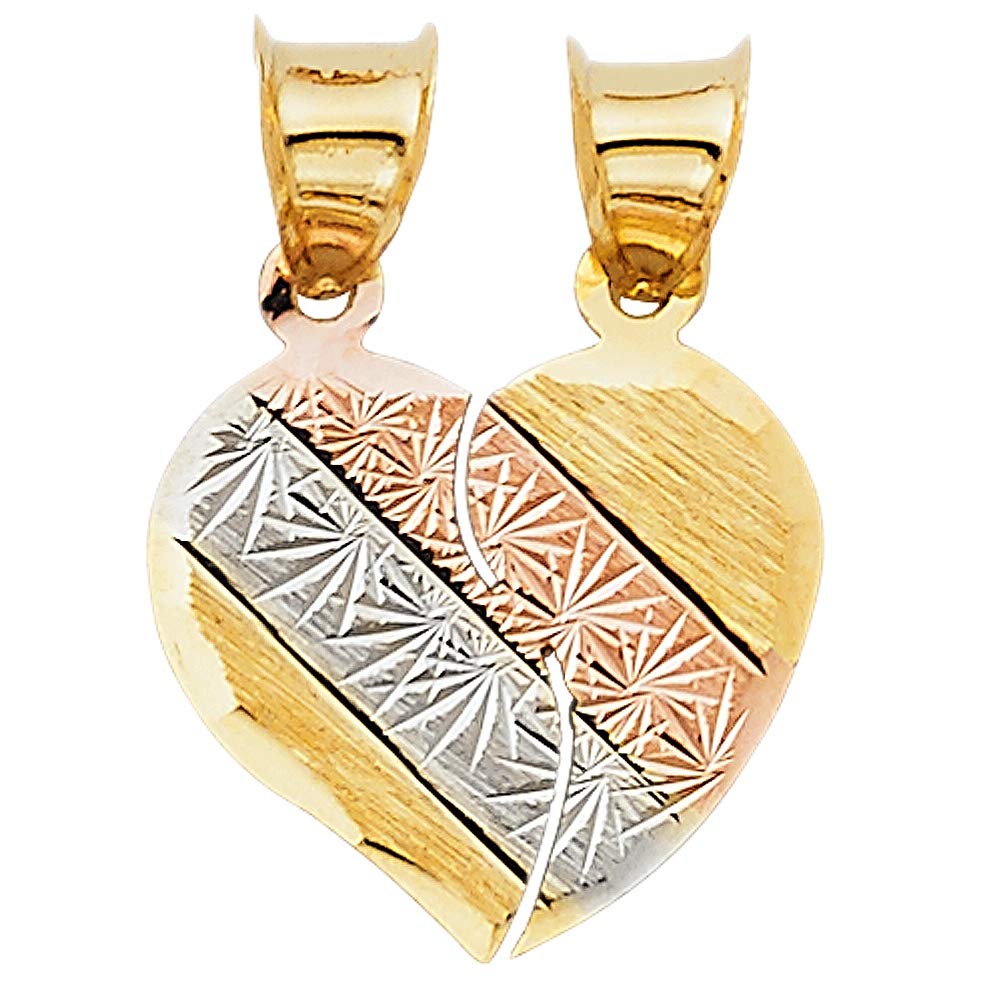14K Yellow Gold, White Gold & Rose Gold Heart Pendant Necklace Set - 15x13mm Jewelry Gift for Women, Girlfriend, Wife | Valentine's Day, Anniversary, Birthday Gift Idea