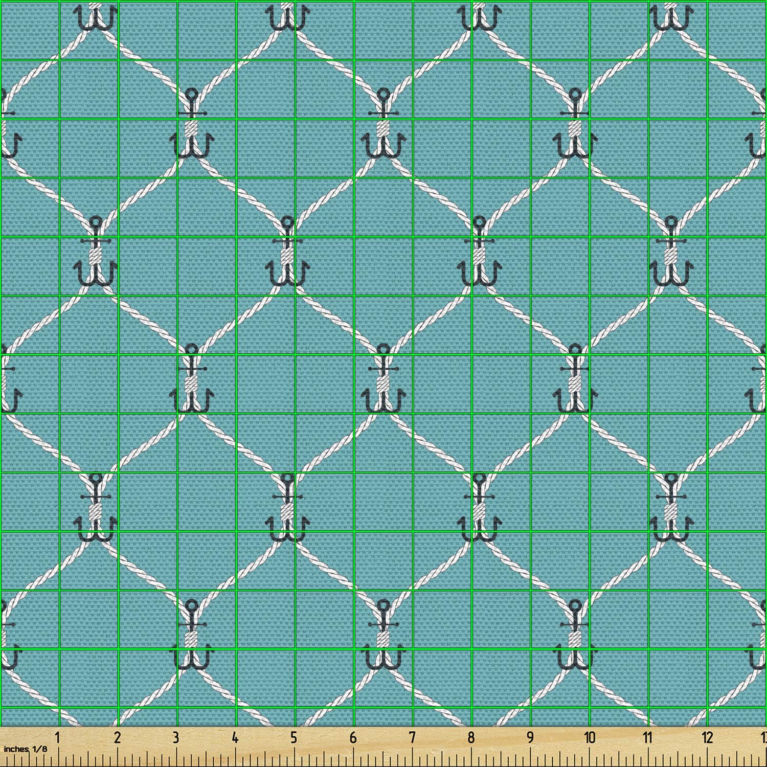 Nautical Fabric by The Yard - Navy Blue Anchors Pattern Fishnet Mesh Marine Design, Decorative Upholstery Fabric for Sofa, Curtains & Home Decor (10 Yards) - Perfect for Coastal-Themed Living Rooms, Beach Houses & DIY Craft Projects