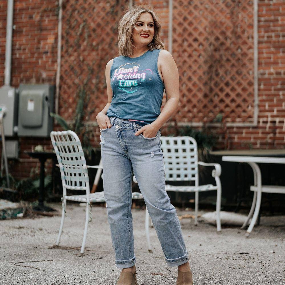 Women's 'I Don't F*cking Care' Everyday Tank Top - Heather Blue | Casual Wear, Summer Outfits & Lounge Comfort