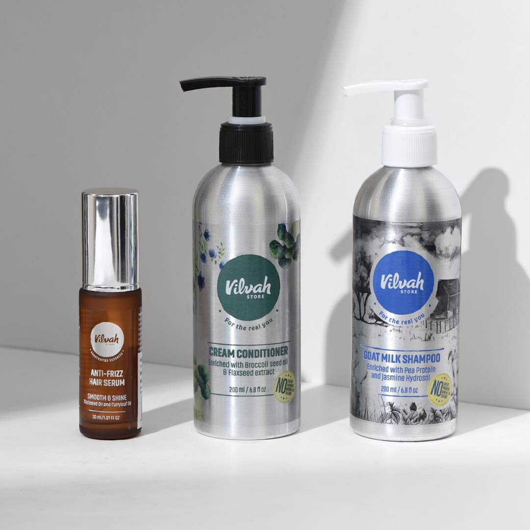 Frizz Free Hair Kit - Anti-Frizz Hair Care Set with Shampoo, Conditioner & Serum for Smooth & Shiny Hair | Perfect for Dry, Damaged & Curly Hair Types | At-Home Salon Treatment & Daily Hair Care