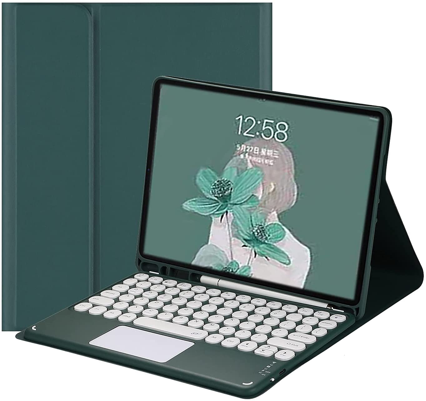 Magnetic Detachable Keyboard Case for iPad 9th/8th/7th Generation & Air 3/Pro 10.5 - Slim Bluetooth Keyboard with Touchpad & Apple Pencil Holder, Round Keys (Teal) - Perfect for Work, Study & Travel