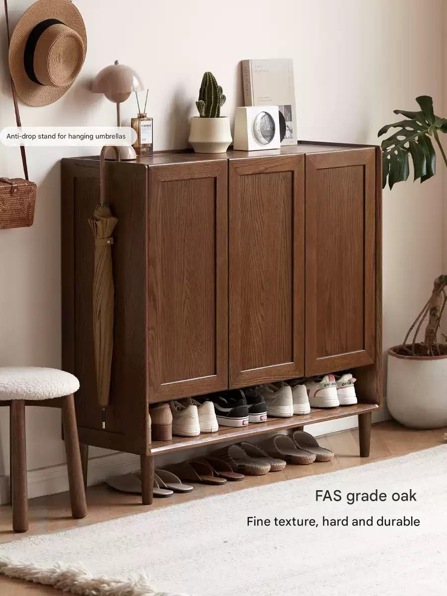 Solid Oak Wood Shoe Storage Cabinet - Organize Entryway & Closet - Rustic Home Decor Shoe Rack for Hallway, Bedroom, or Mudroom