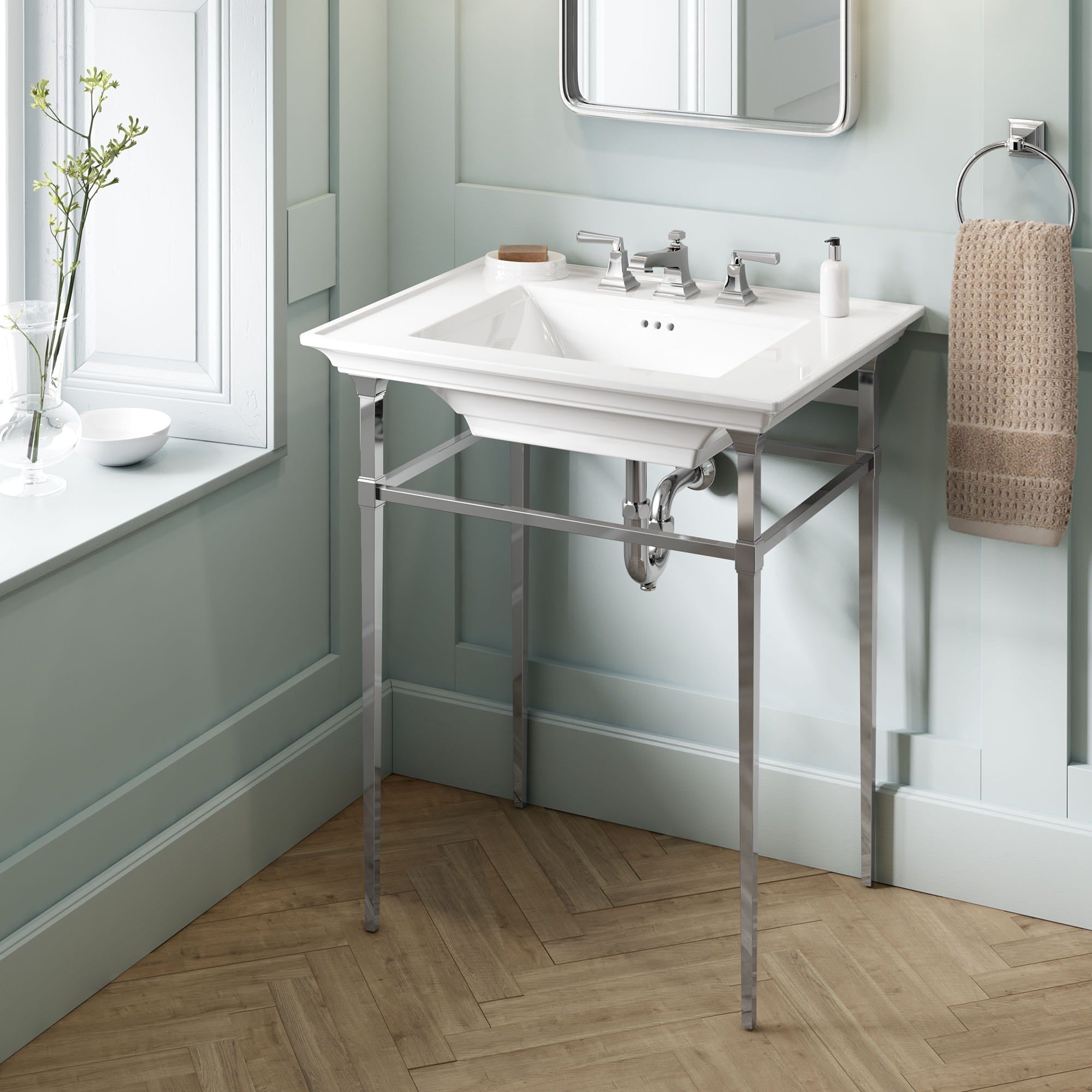 American Standard 7455801.002 Town Square S 8-Inch Widespread 2-Handle Bathroom Faucet in Chrome - 1.2 GPM Water-Saving Design with Lever Handles - Perfect for Modern Bathrooms and Powder Rooms