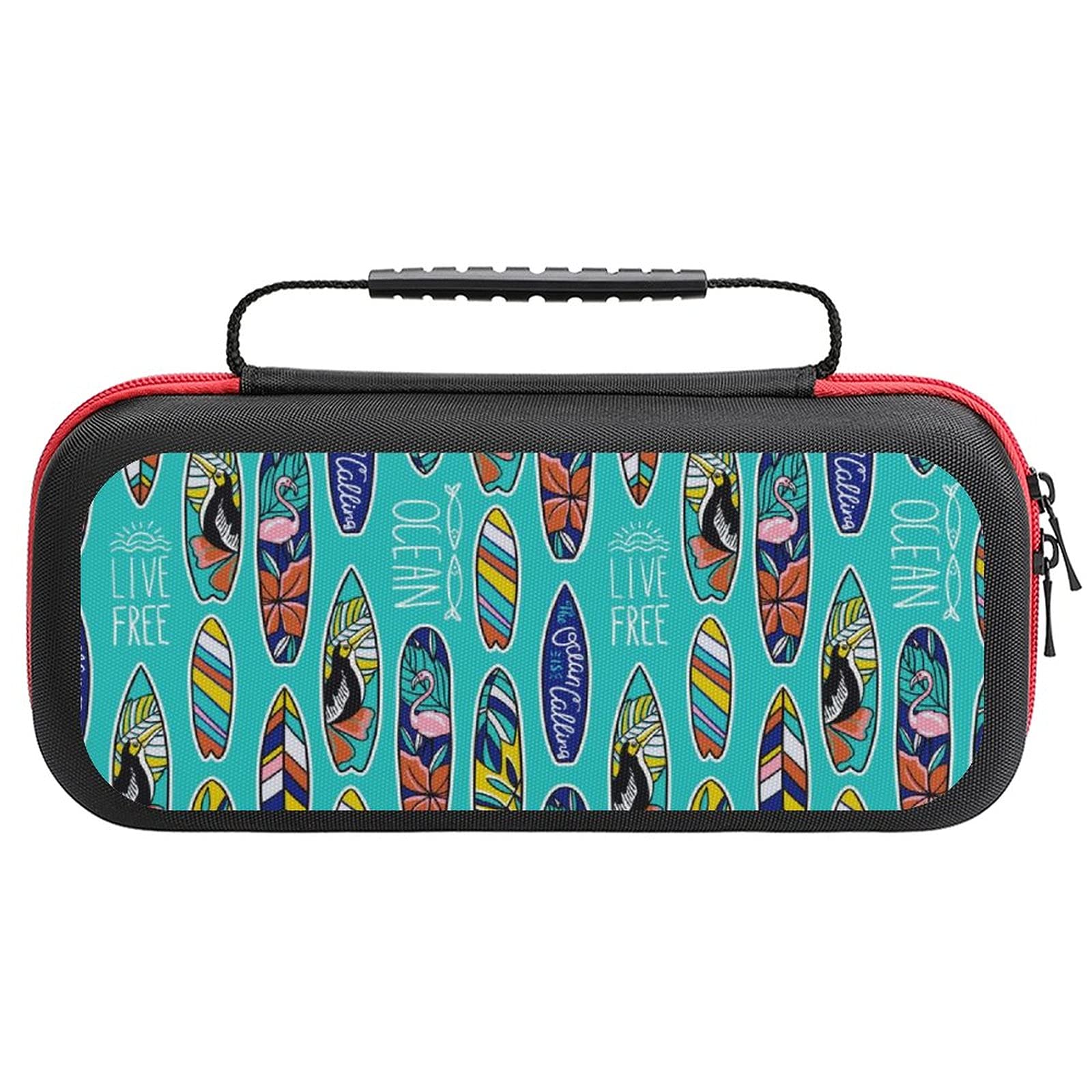 Premium Printed Surfboard Design Carrying Case for Nintendo Switch Lite - Durable Travel Storage Bag with Accessories Compartment - Perfect for Gaming On-The-Go, Commuting & Vacation Protection
