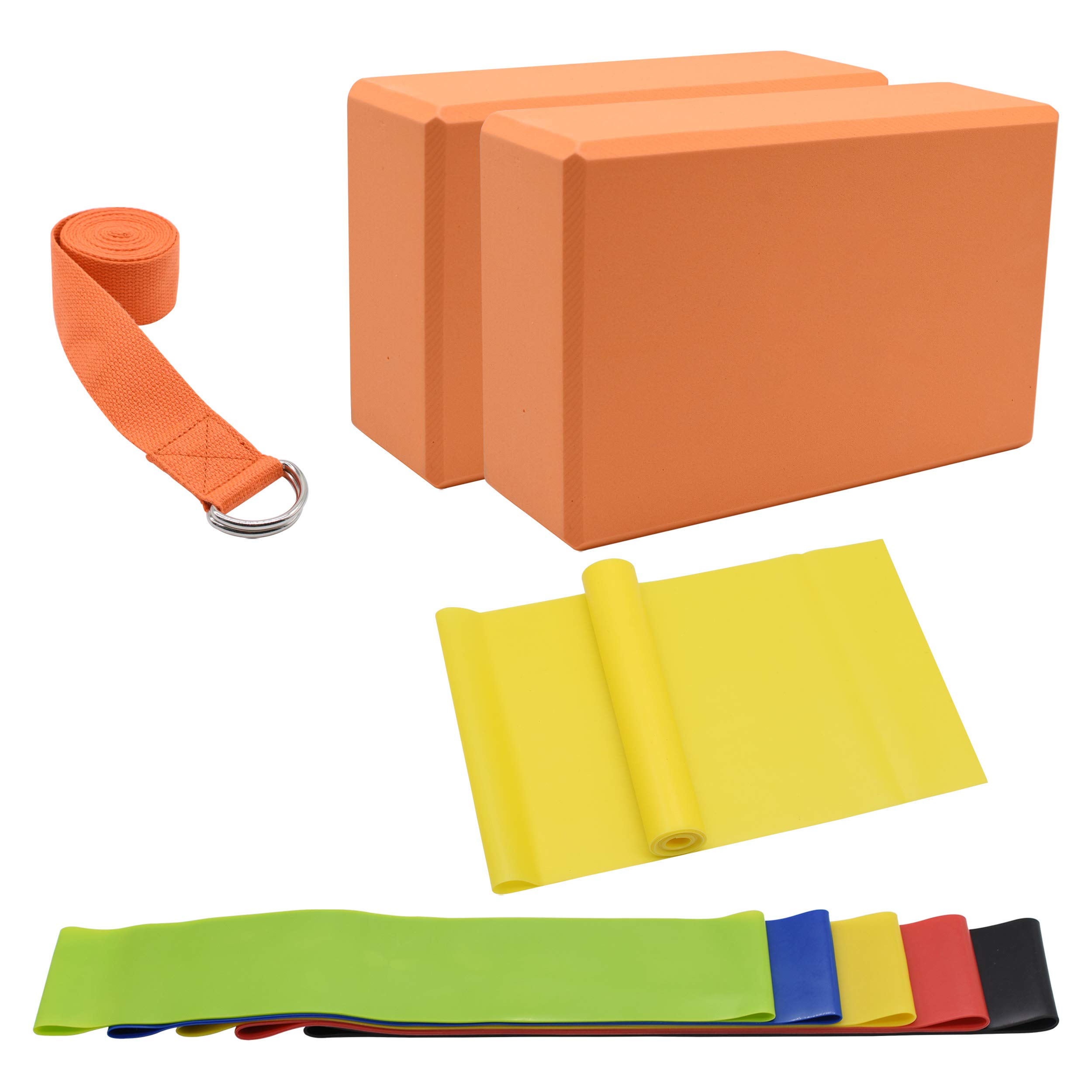 KINDOYO Yoga Block, Yoga Strap & Resistance Bands Set - Premium Fitness Equipment for Strength Training, Stretching & Flexibility - Perfect for Home Workouts, Yoga Practice & Gym Exercises