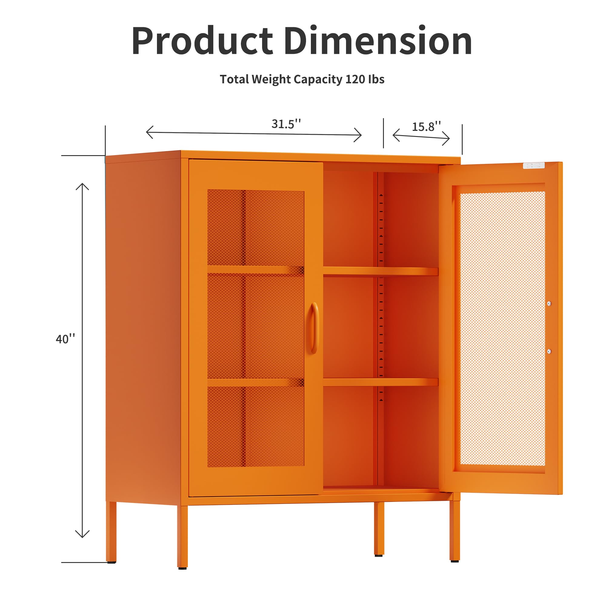 Steel Mesh Door Storage Cabinet with Adjustable Shelves - Metal Office Locker for Home, Garage & Workspace Organization (Orange)