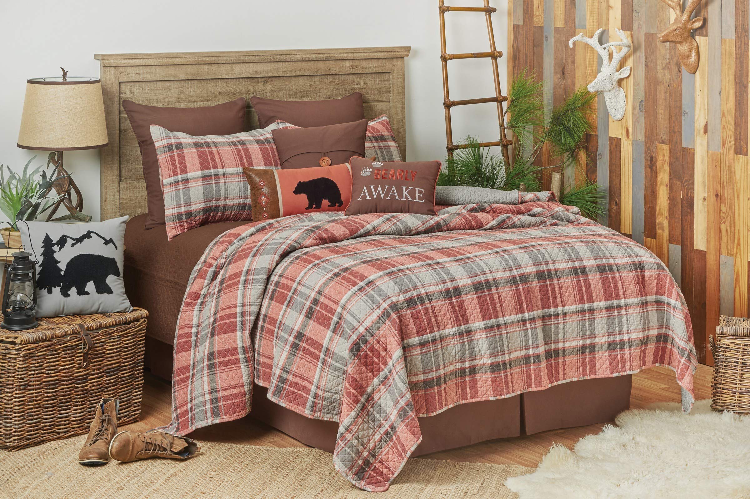 C&F Home Saffron Rustic Plaid Full/Queen Cotton Reversible Quilt Set - 3-Piece Machine Washable Bedding for Lodge, Cabin & Woodland Decor - Orange Plaid Design for Cozy Bedroom Retreat