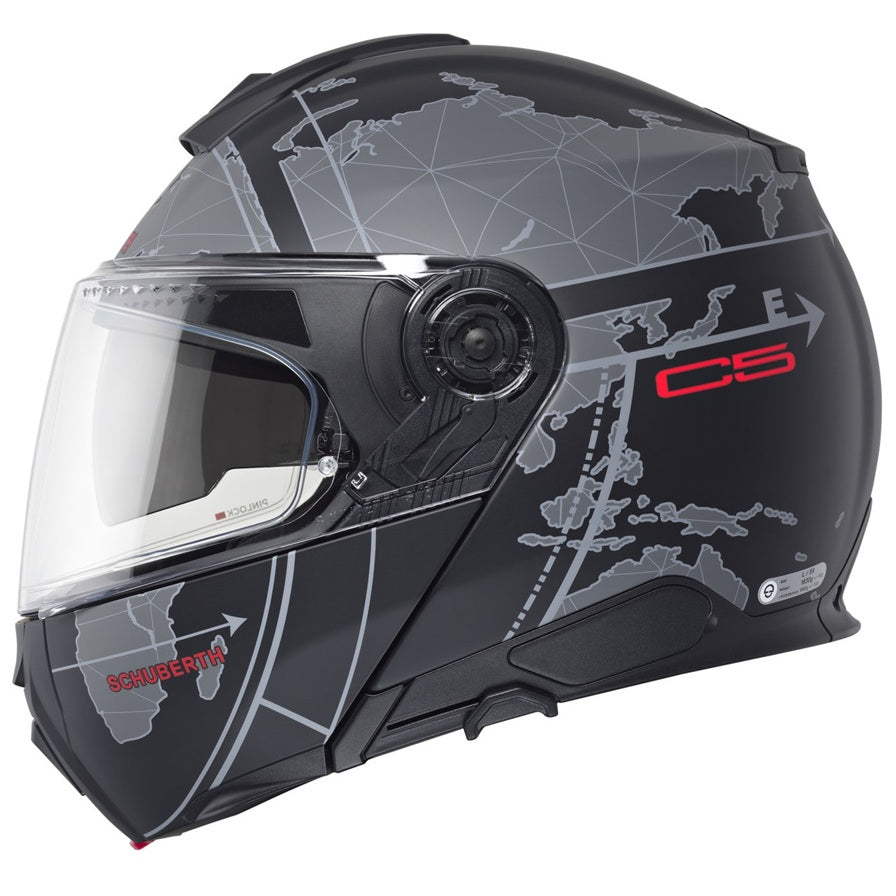 Schuberth C5 Globe Black Motorcycle Helmet - Premium DOT Certified Full Face Helmet for Men & Women - Ideal for Touring, Commuting & Adventure Riding