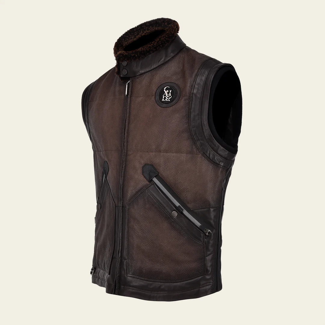 H350BOB Cuadra Men's Mocha Casual Fashion Lambskin Leather Vest - Stylish Layering for Fall & Winter Outfits