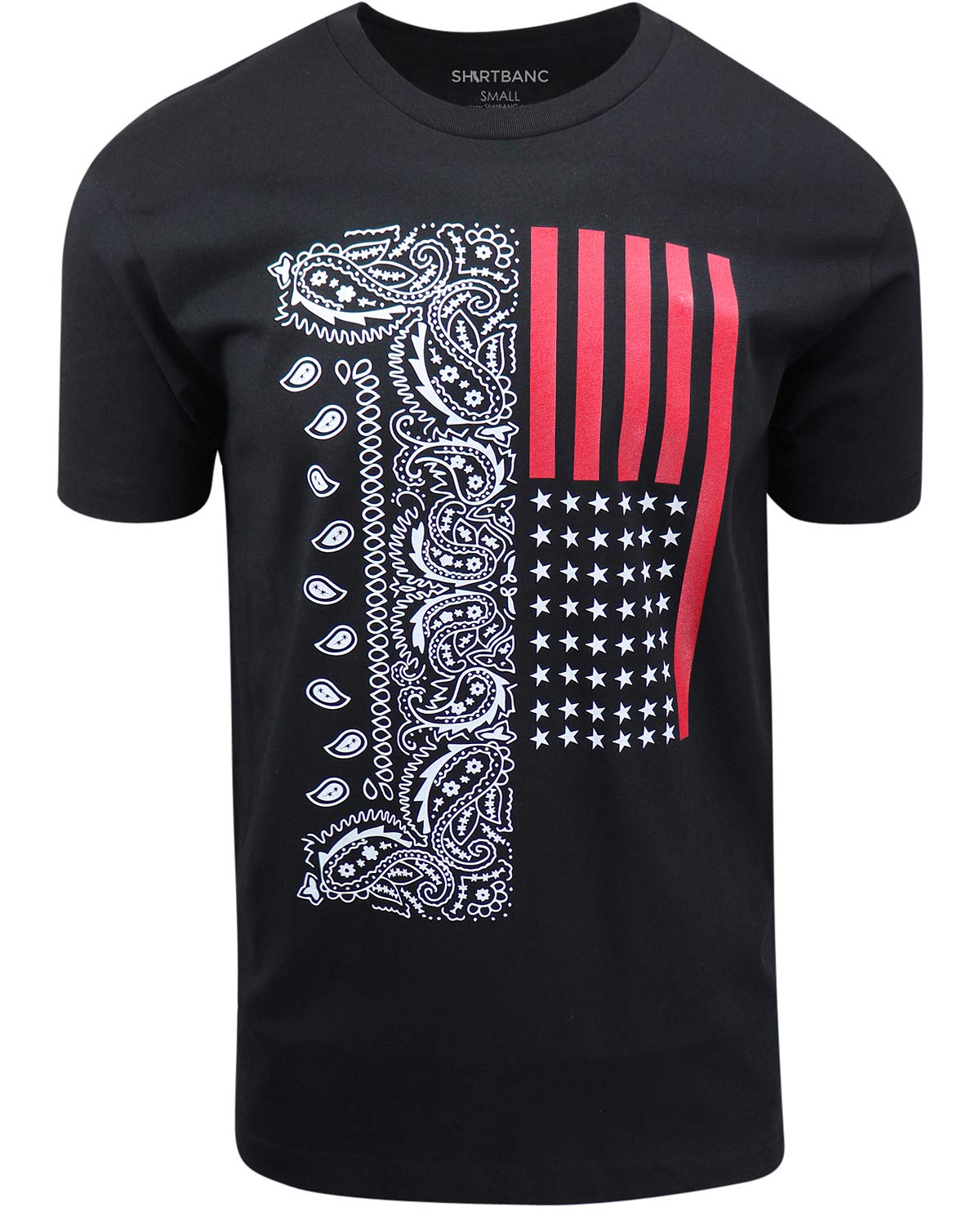 USA Flag Bandana Print Men's Black T-Shirt - Patriotic Casual Wear for 4th of July & Outdoor Events