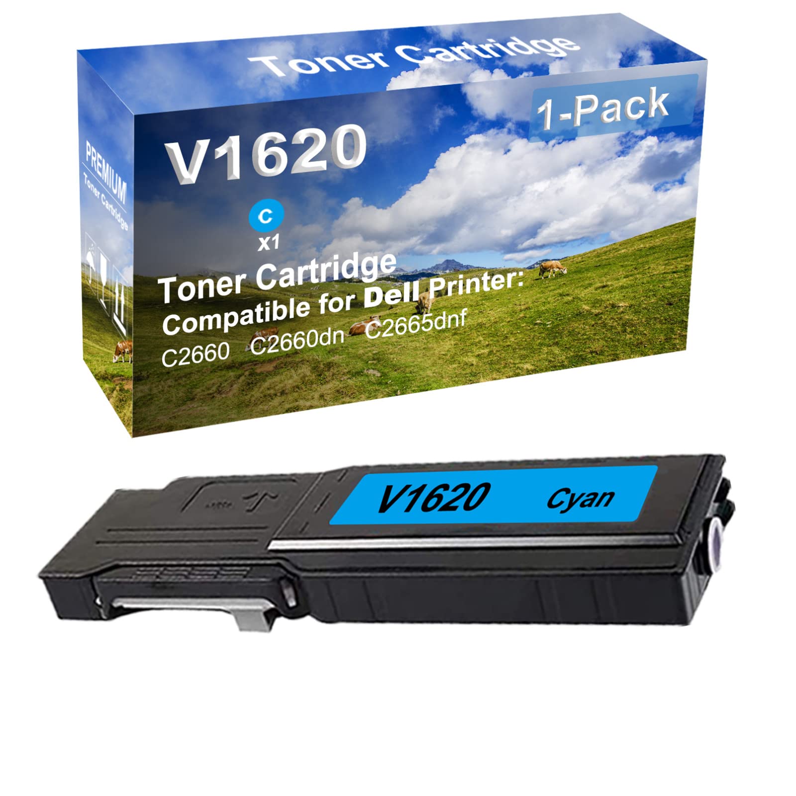 High Yield V1620 Laser Printer Toner Cartridge (Cyan) - Compatible with Dell C2660/C2660dn/C2665dnf Printers - 1-Pack - Perfect for Office & Home Printing Needs
