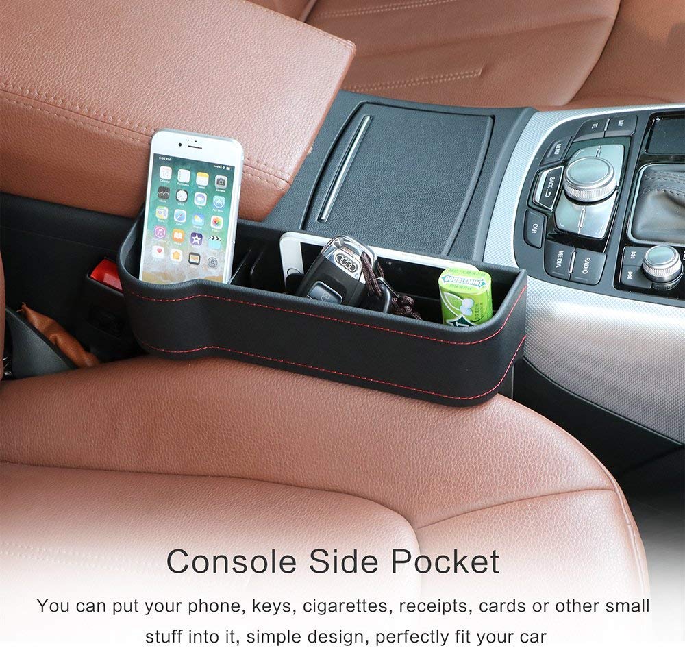Premium Car Seat Gap Filler & Console Organizer - PU Leather Multi-Purpose Storage Box with Cup Holder | Holds Phones, Wallet, Keys & Coins | Perfect for Sedans, SUVs & Road Trips (1 Pack, Left Side)