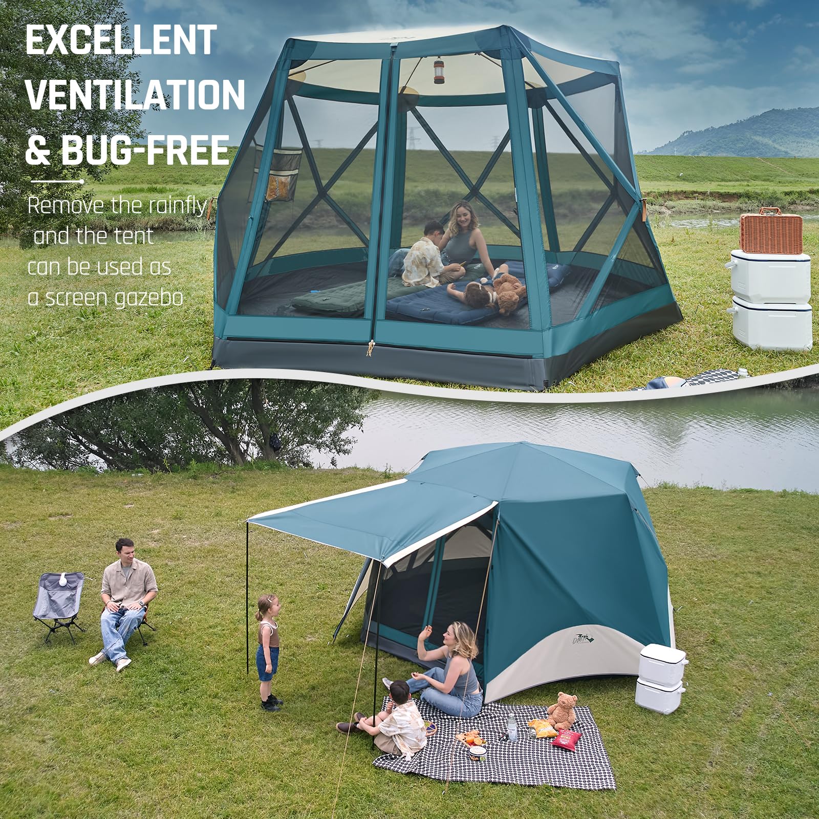 6 Person Instant Pop Up Camping Tent with Rainfly & Porch - Easy 60 Second Setup, Large Family Outdoor Tent with Floor (11.5' x 10' x 6.83') - Perfect for Backyard Picnics, Beach Trips & Camping Adventures