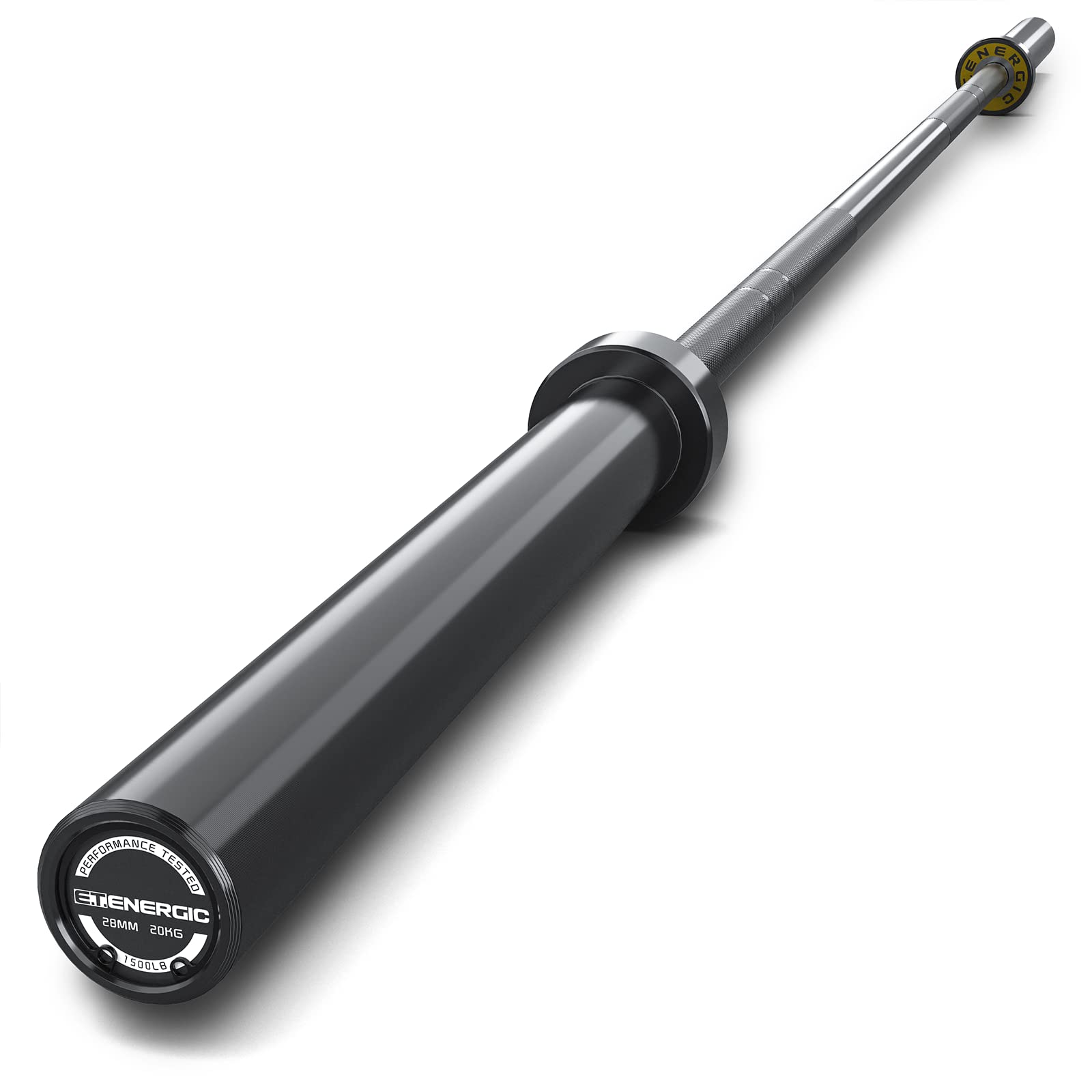 E.T.ENERGIC 7ft Olympic Barbell Bar - 20kg Weightlifting Bar with 1500-lbs Capacity for Powerlifting & Strength Training - Hard Chrome Sleeves for 2