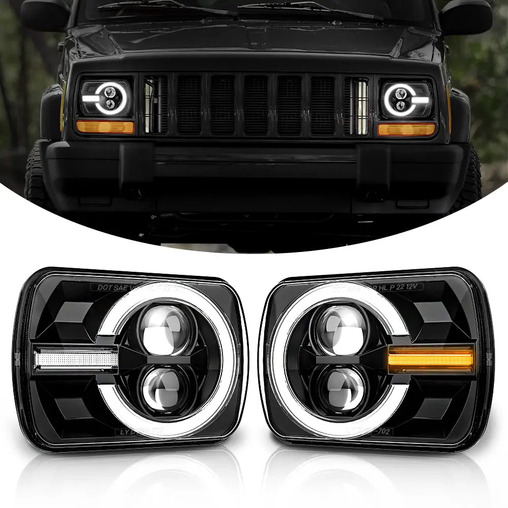 LOYO 5x7 Inch LED Headlights with DRL & Turn Signal for Jeep Wrangler YJ Cherokee XJ Trucks - High Performance Off-Road Lighting for Night Driving & Adventure