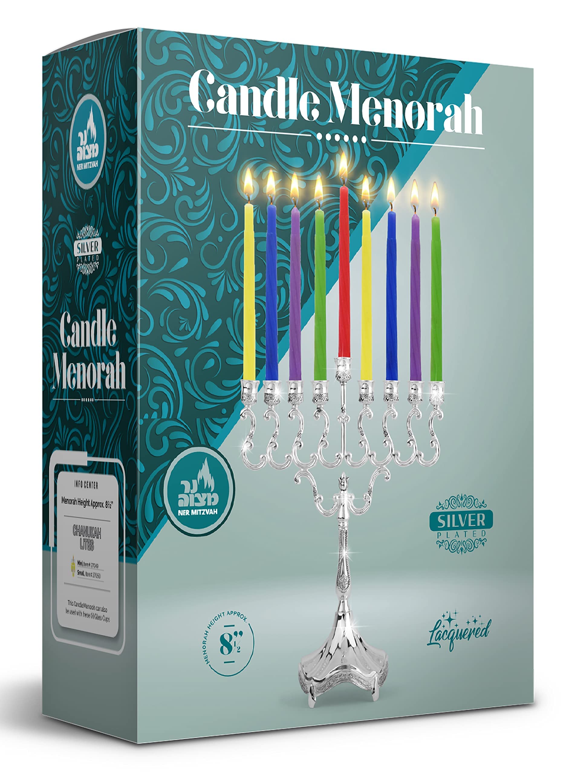 Silver Plated Hanukkah Menorah for Standard Candles - 8.5