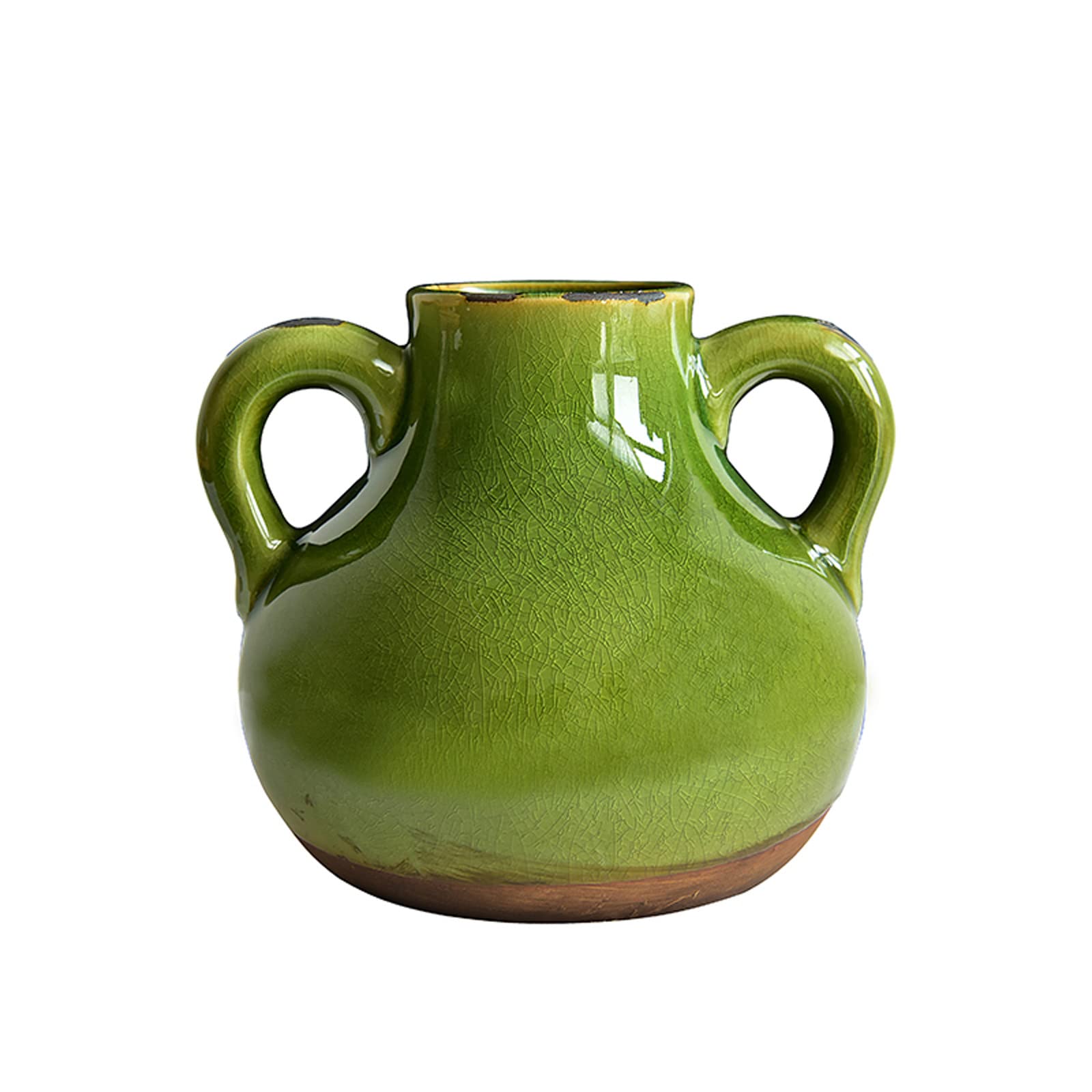 Modern Green Ceramic Flower Vase - Binaural Design Home Decor for Living Room, Bedroom & Dining Table | Elegant Floral Centerpiece for Weddings, Housewarming & Interior Styling