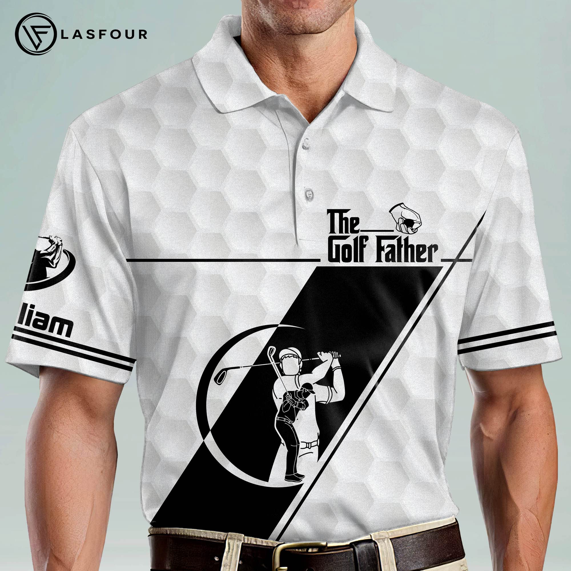 LASFOUR Personalized Men's Golf Shirts - Funny Golf Gifts for Dad, Father's Day & Golfers - Lightweight Performance Polo Shirts for Golf Course & Casual Wear