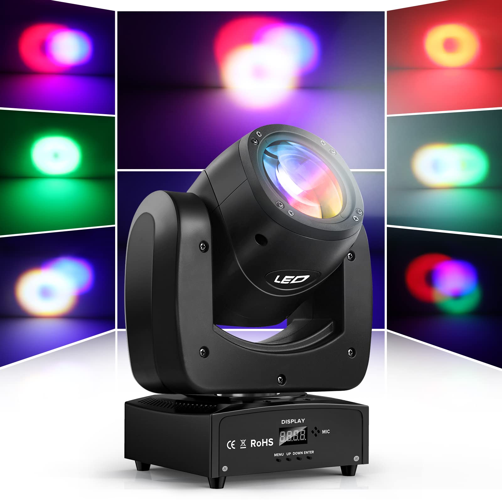 60W RGBW LED Moving Head DJ Light DMX512 Sound Activated Spotlight - 13 Channels Disco Party Lighting for Weddings, Halloween, Home Parties, Live Shows, DJ Bars & KTV (Perfect for Stage Lighting and Dance Floor Effects)