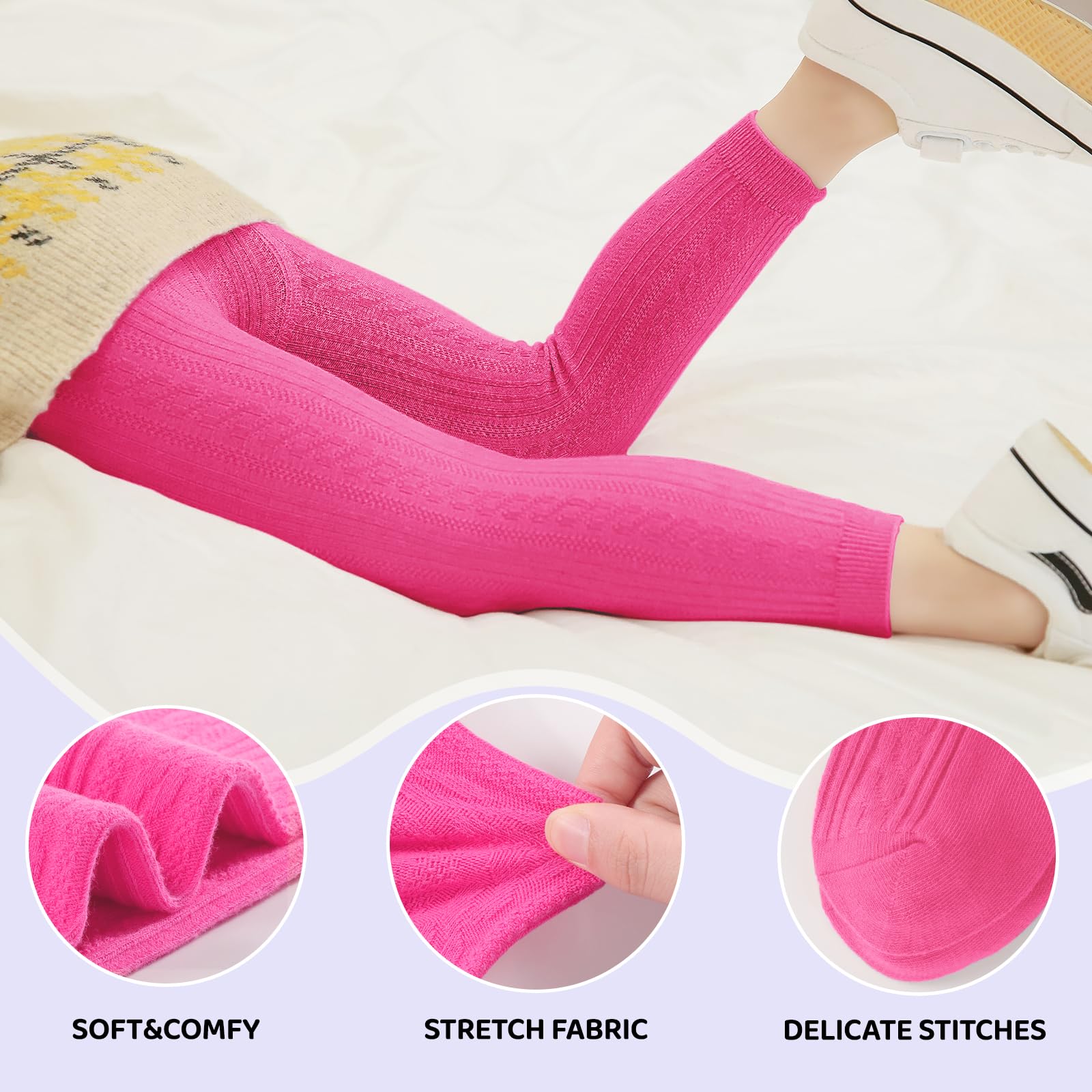 BOOPH 4 Pairs Girls Leggings with Socks Set - Soft Knit Footless Tights & Stockings for Toddler and Kids - Perfect for School, Playtime and Winter Outfits