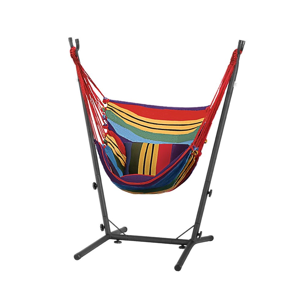 Rainbow Hammock Chair with Stand - Portable Hanging Swing for Outdoor Camping, Backyard Relaxation & Indoor Decor