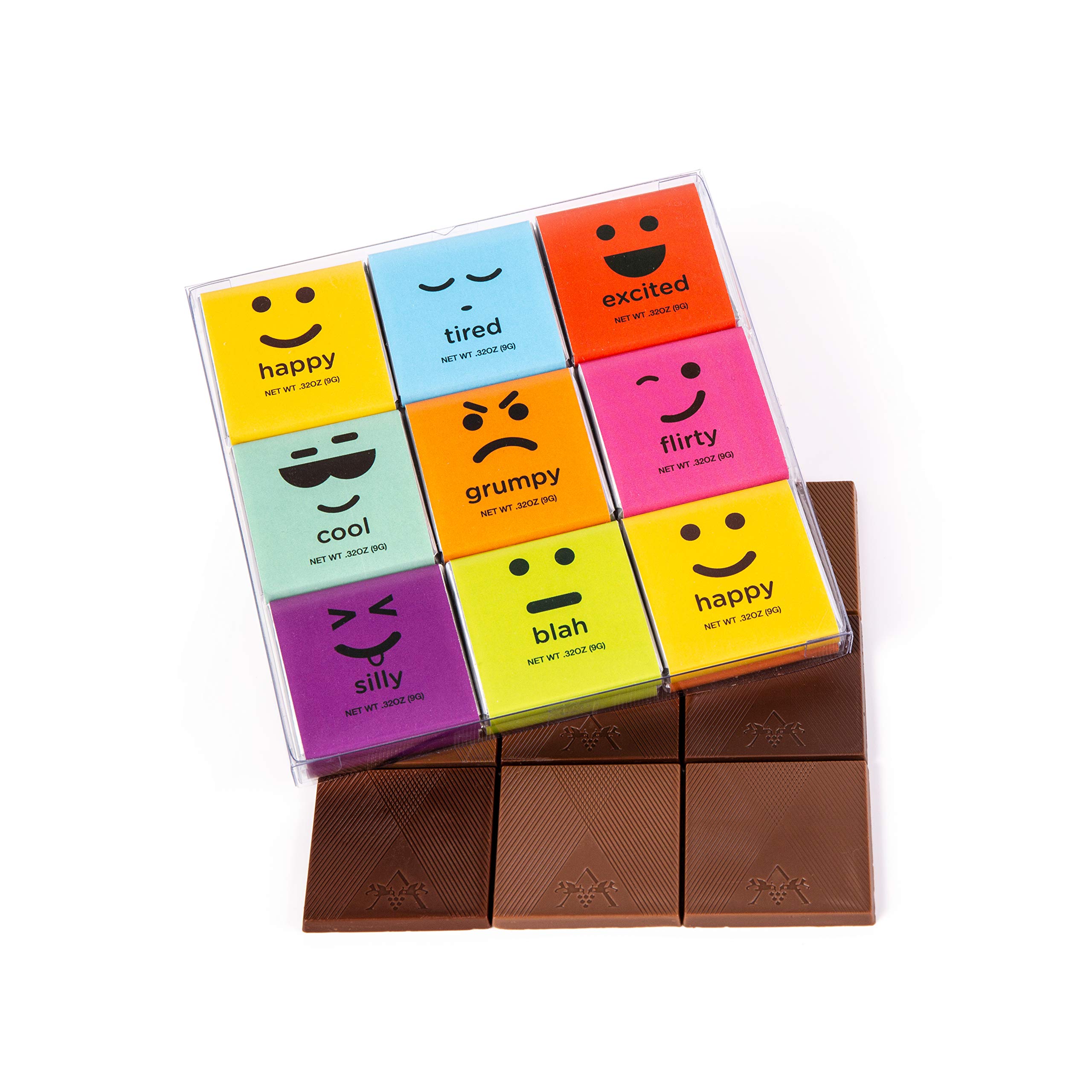 Gourmet Chocolate Squares Bars - Assorted Premium Milk & Dark Emoji Candy Gift Box by Astor Chocolate | 18-Piece Variety Pack Moodibars for Parties, Birthdays & Romantic Gifts