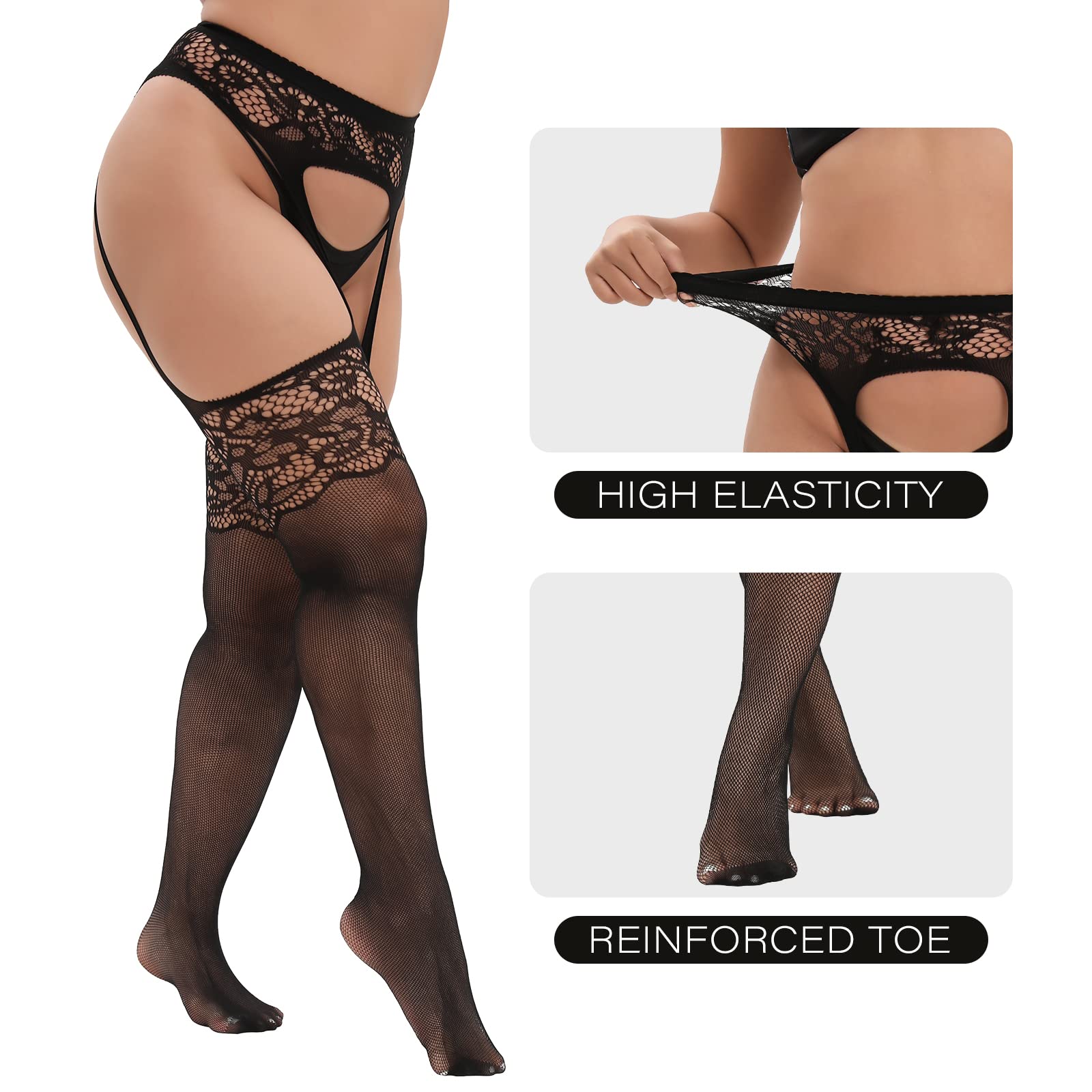 MANZI Plus Size Thigh High Stockings for Women - Sexy Suspender Garter Fishnet Tights with Stylish Patterns | Perfect for Cosplay, Date Night & Lingerie Outfits