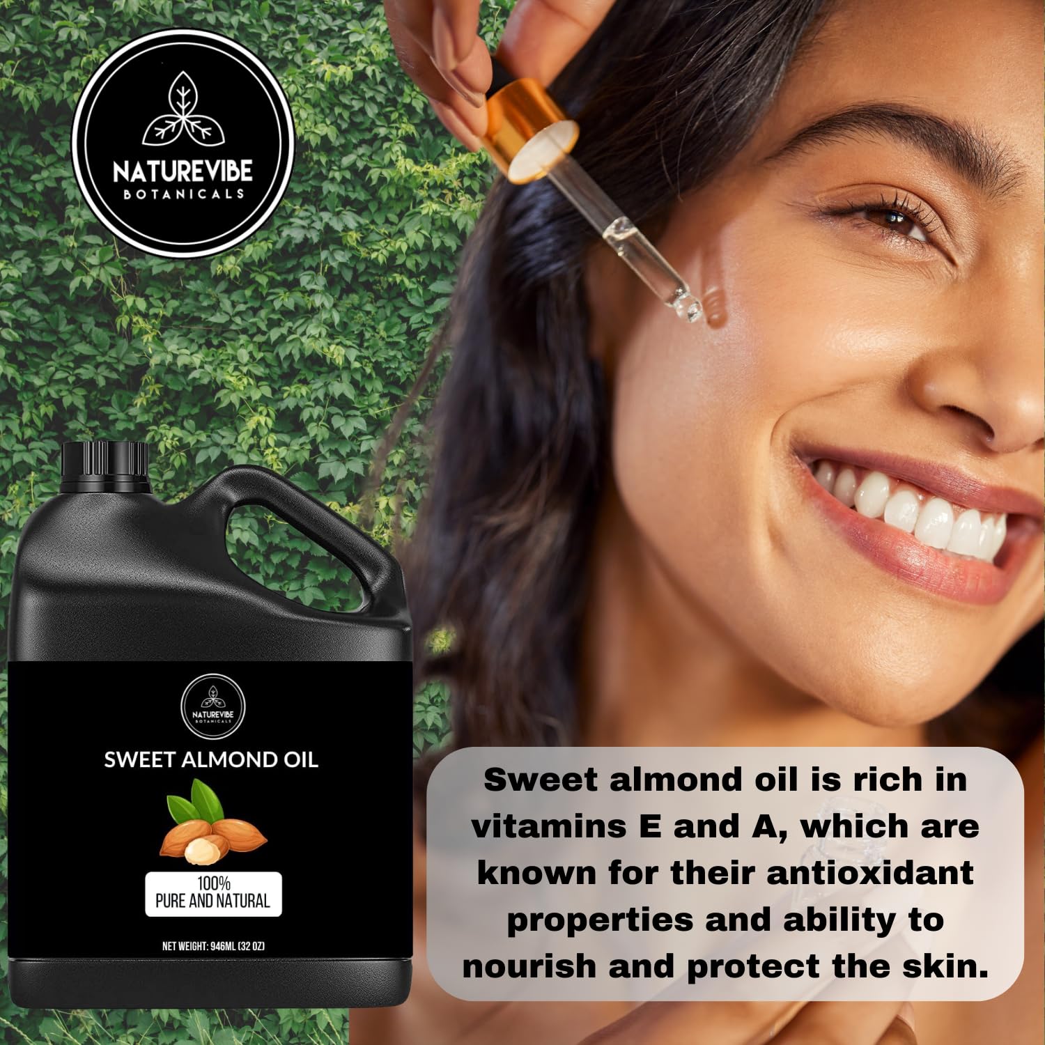 Naturevibe Botanicals Organic Sweet Almond Oil & Moringa Seed Oil Combo - 32oz Each | Cold Pressed, Unrefined for Hair, Skin & Massage | Perfect for DIY Beauty, Aromatherapy & Natural Skincare