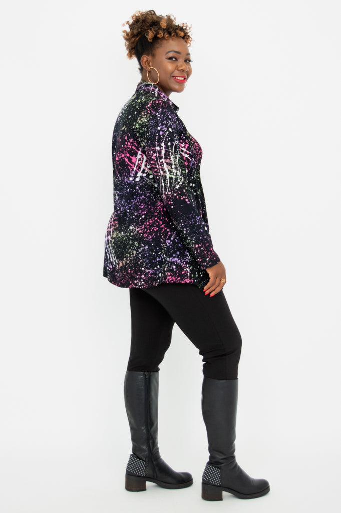 Cindy Long Sleeve Blouse with Splash Print - Elegant Women's Top for Office, Party & Casual Wear