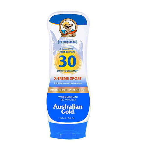 Australian Gold Sport Sunscreen Lotion SPF 30 - 8 oz Water-Resistant Broad Spectrum UVA/UVB Protection - Perfect for Outdoor Activities, Swimming & Beach Days