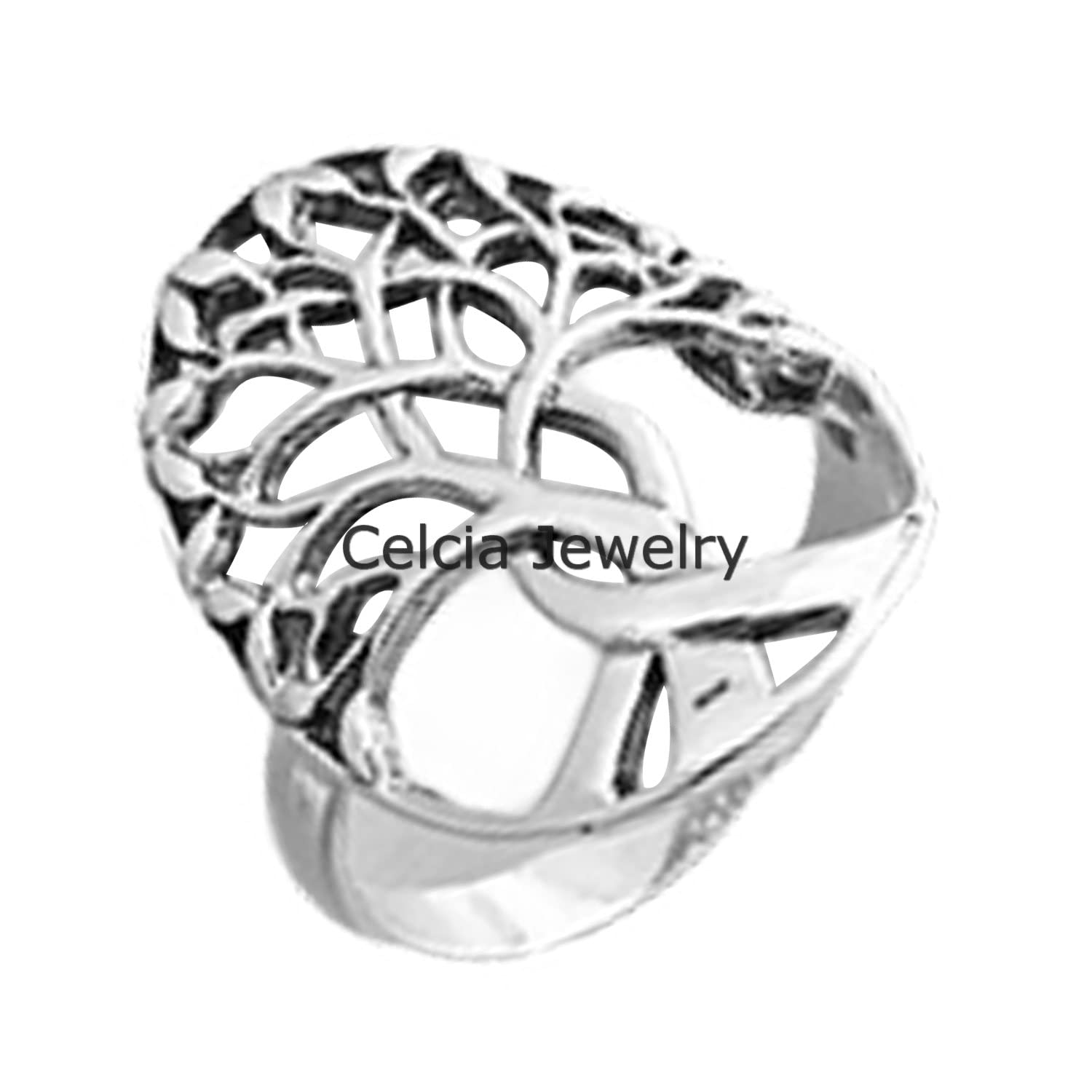 925 Sterling Silver Tree of Life Ring - Large Bohemian Leaf Design, Dainty Minimalist Jewelry for Women, Unique Mother's Day Gift (Size 7) | Perfect for Boho Fashion, Spiritual Wear & Special Occasions