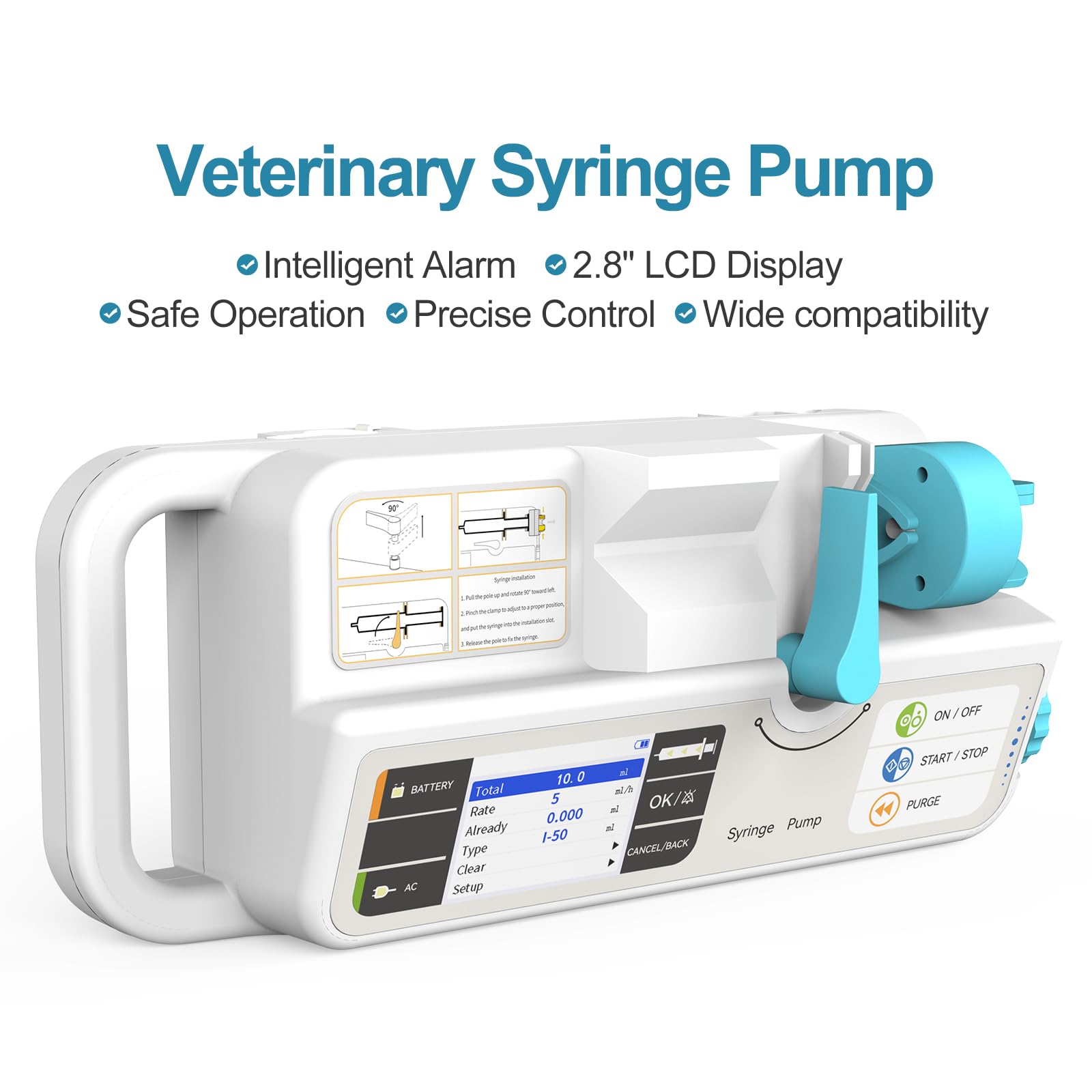 CONTEC SP950 Rechargeable Veterinary Syringe Pump with KVO, Adjustable Occlusion Threshold Alarm & Calibration - Perfect for Animal Clinics, Veterinary Hospitals & Laboratory Infusion Therapy