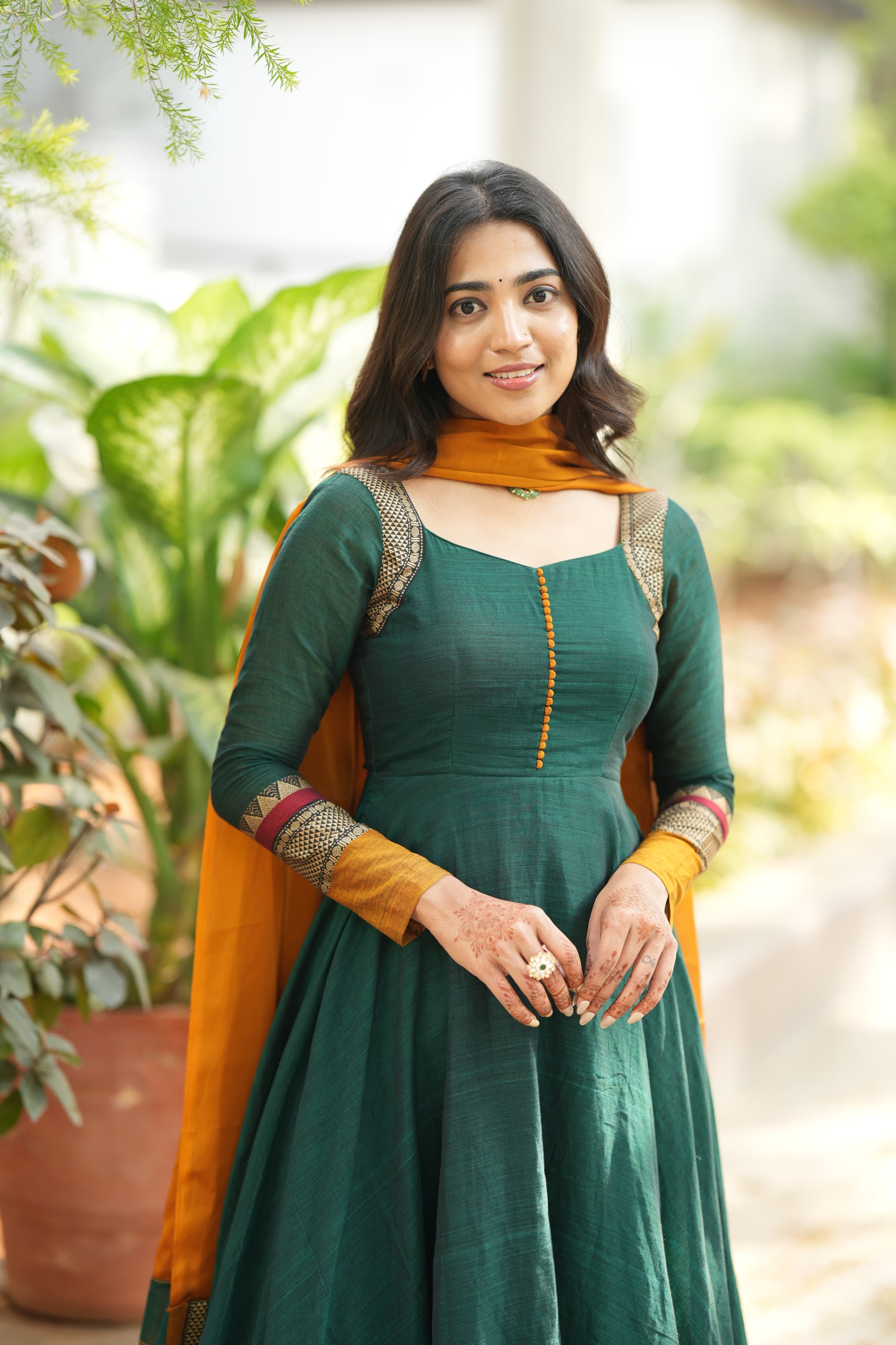 DD637 Sundari Pure Handloom Anarkali Dress - Traditional Indian Ethnic Wear for Women - Perfect for Weddings, Festivals & Special Occasions