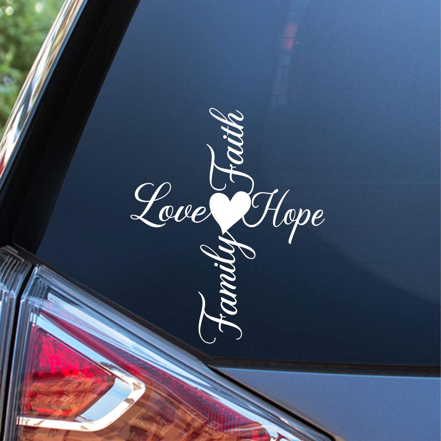 Faith Hope Love Family Cross with Heart Vinyl Decal Sticker - 6 Inch White Car Decal for Cars, Trucks, Vans, Walls & Laptops - Perfect for Home Decor, Bible Study Gifts & Christian Vehicle Accessories