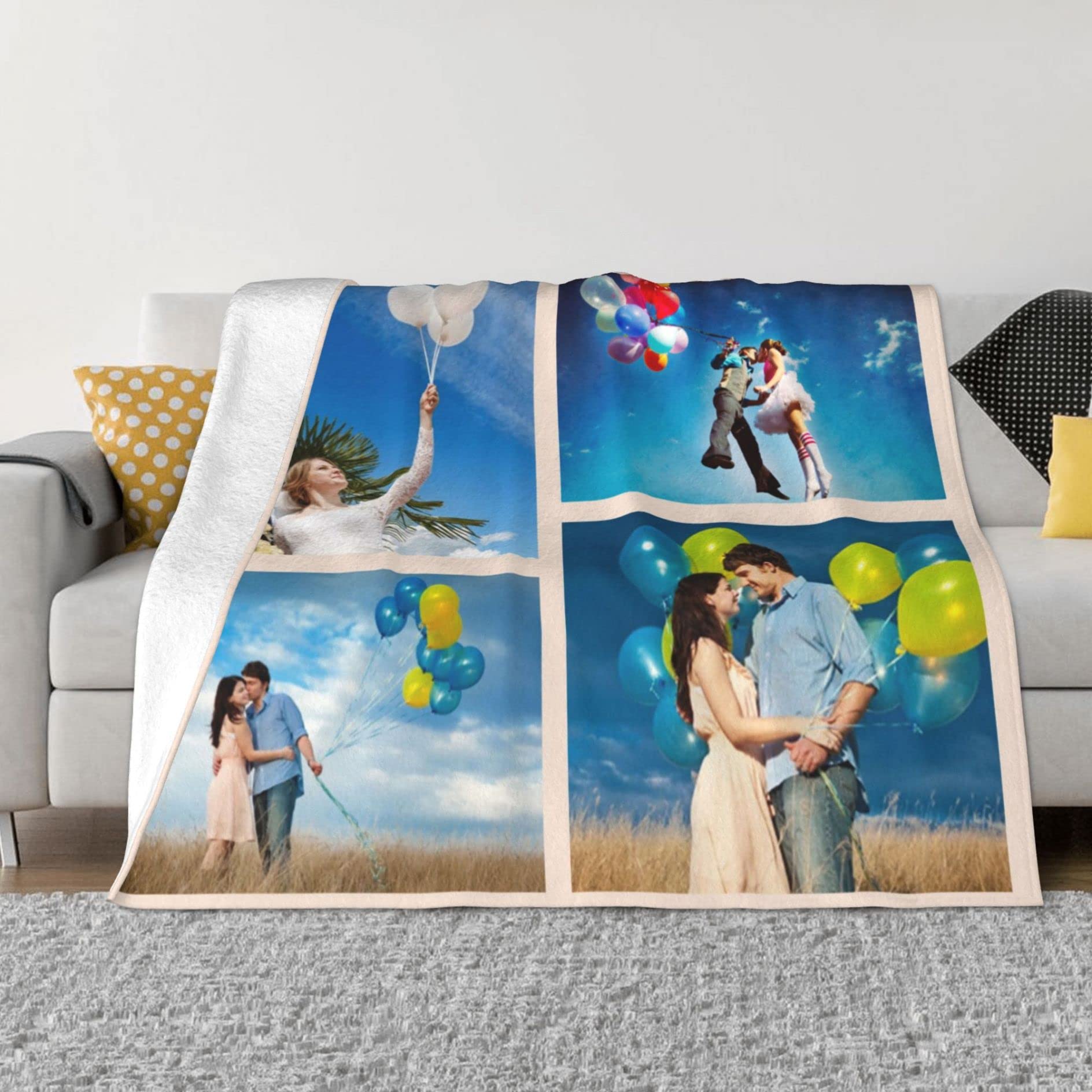 Custom Photo Collage Fleece Blanket - Personalized Gift for Her, Him, Dad, Mom, Grandma & Grandpa - Soft Travel Memory Throw Blanket with 4 Photos - Perfect for Anniversaries, Birthdays & Family Reunions