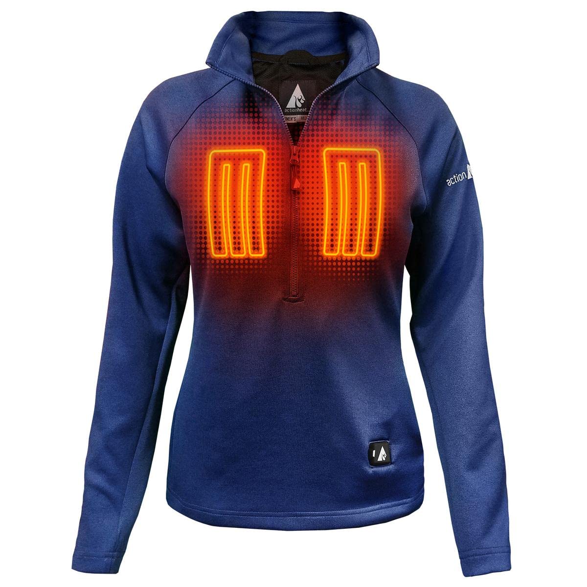 ActionHeat 5V Battery Heated 1/2 Zip Pullover Shirt for Women - 3-Zone Heating, Touch-Button Technology, Lightweight Thermal Base Layer (Blue, XS) - Perfect for Skiing, Hiking & Winter Outdoor Activities