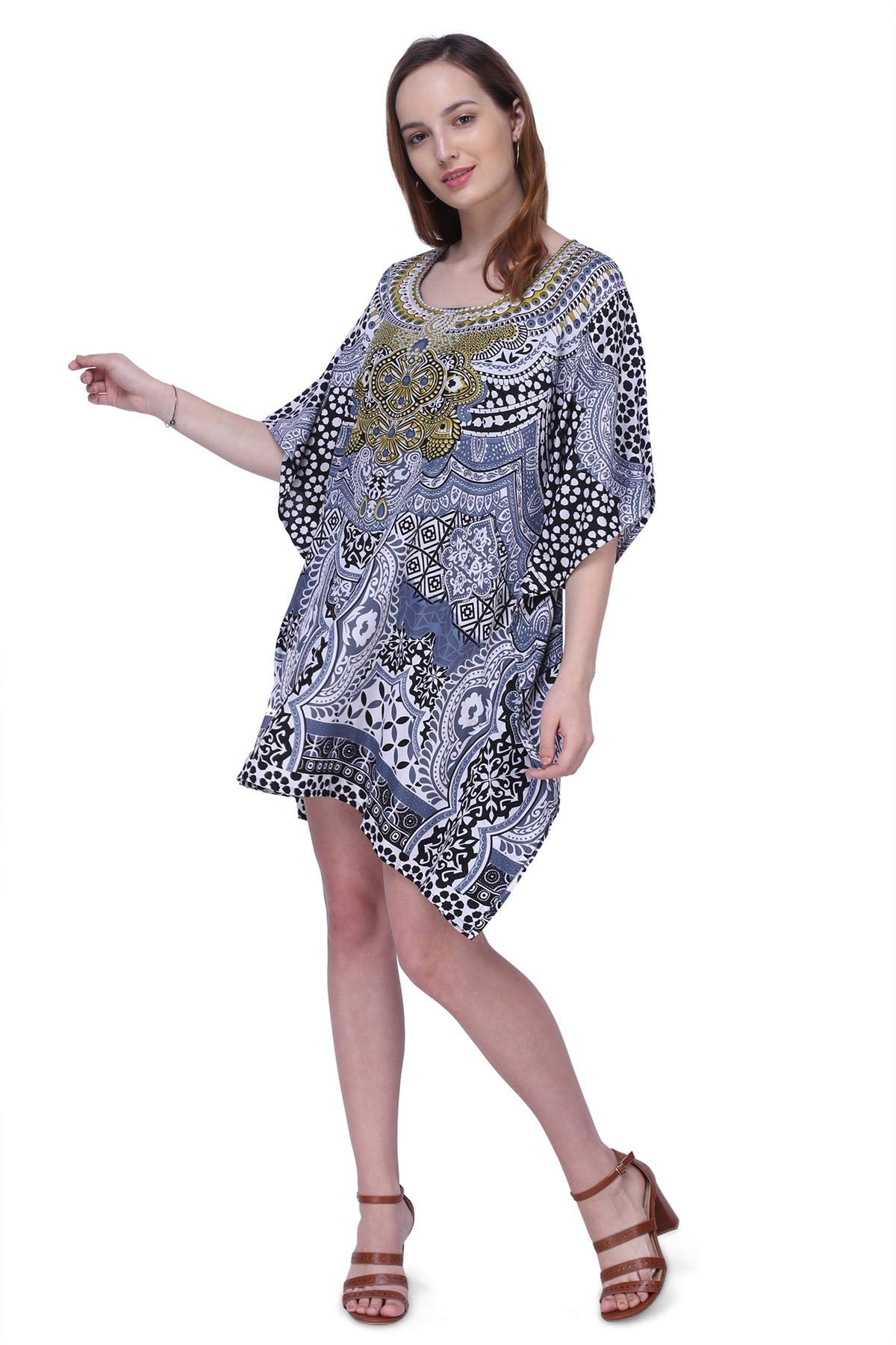 Miss Lavish London Women's Kaftan Tunic Kimono Maxi Dress - Flowy Summer Beach Cover Up Dress for Women, Plus Size Boho Chic Outfit - Perfect for Vacations, Pool Parties & Resort Wear